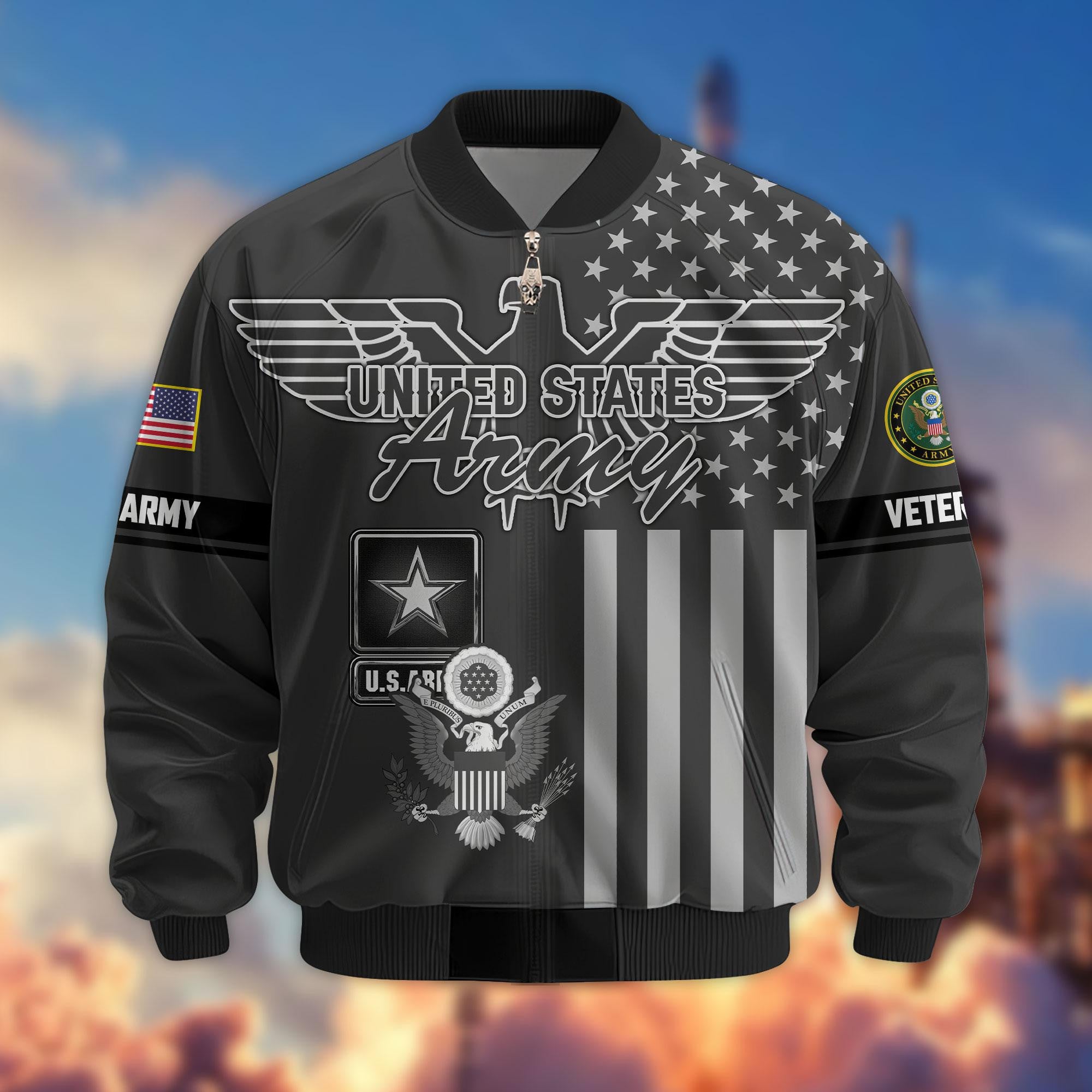 Premium US Veterans Bomber Jacket, Gifts For US Veterans, Gifts On Father's Day, Veterans Day.