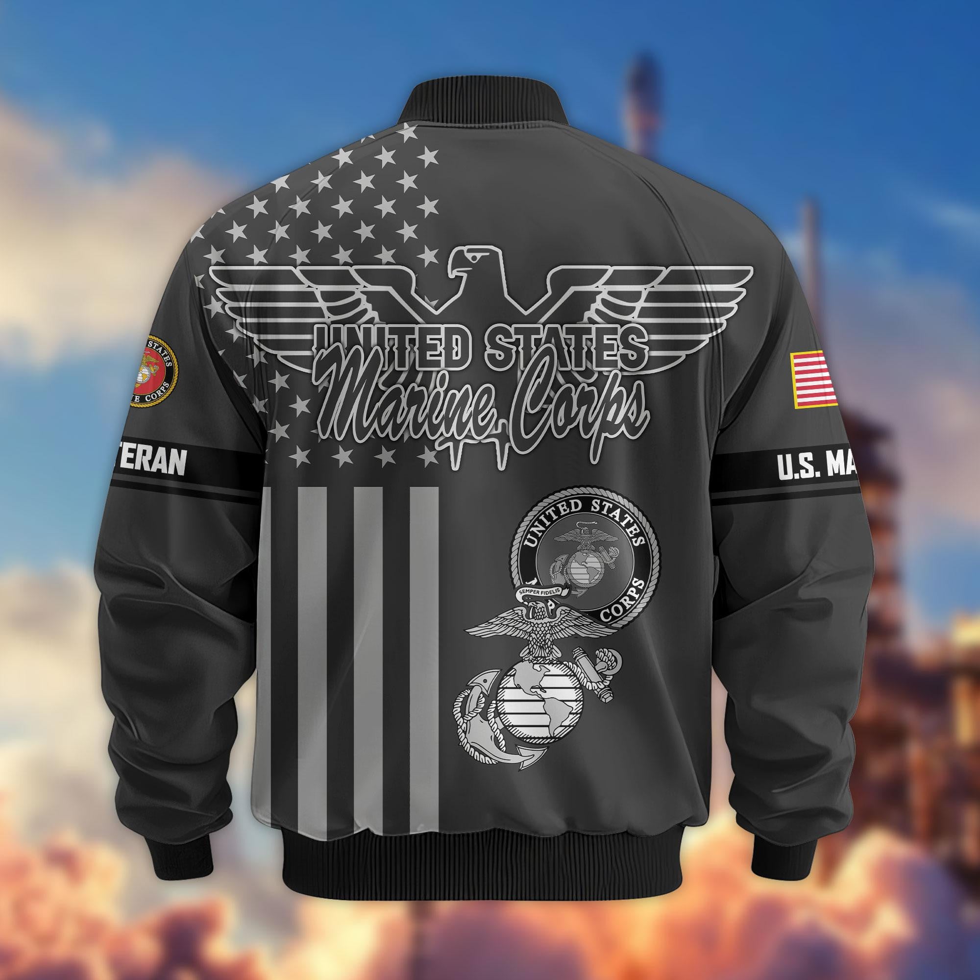 Premium US Veterans Bomber Jacket, Gifts For US Veterans, Gifts On Father's Day, Veterans Day.