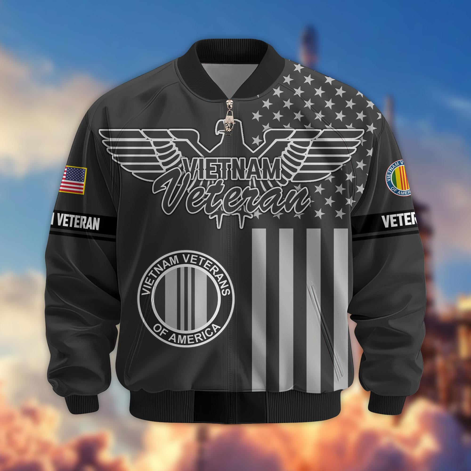 Premium US Veterans Bomber Jacket, Gifts For US Veterans, Gifts On Father's Day, Veterans Day.