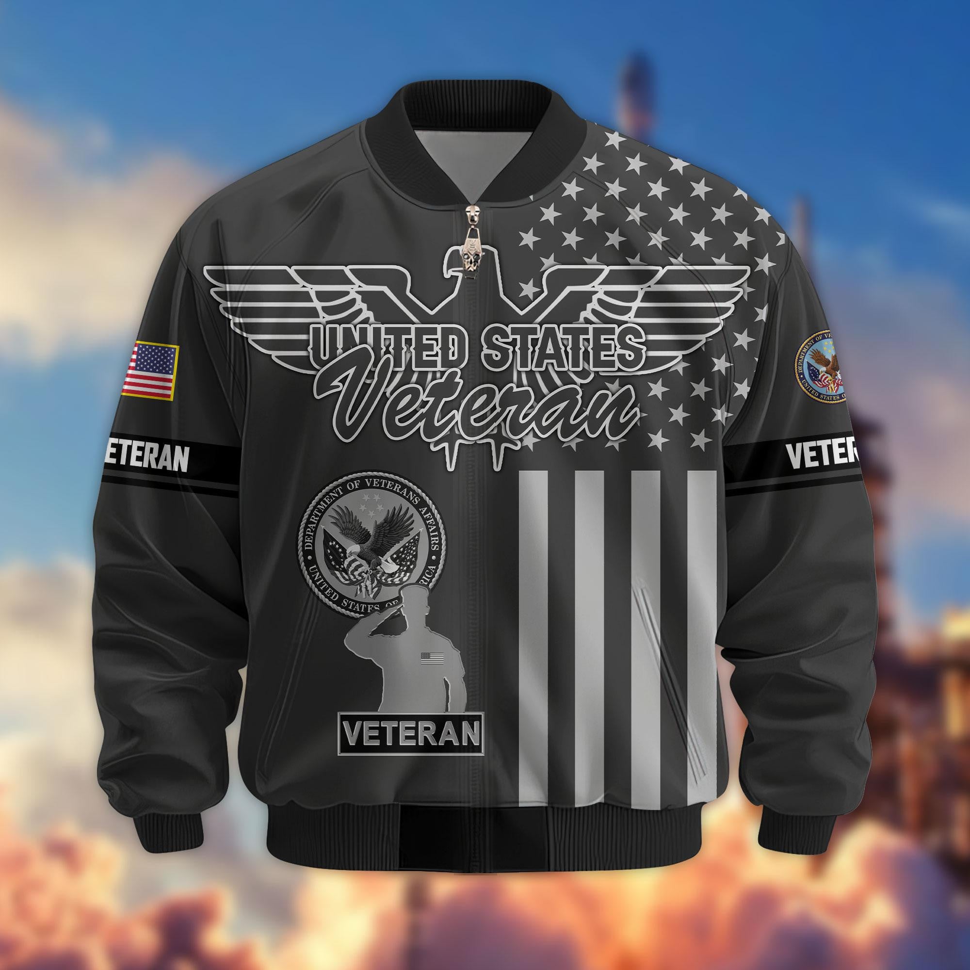 Premium US Veterans Bomber Jacket, Gifts For US Veterans, Gifts On Father's Day, Veterans Day.