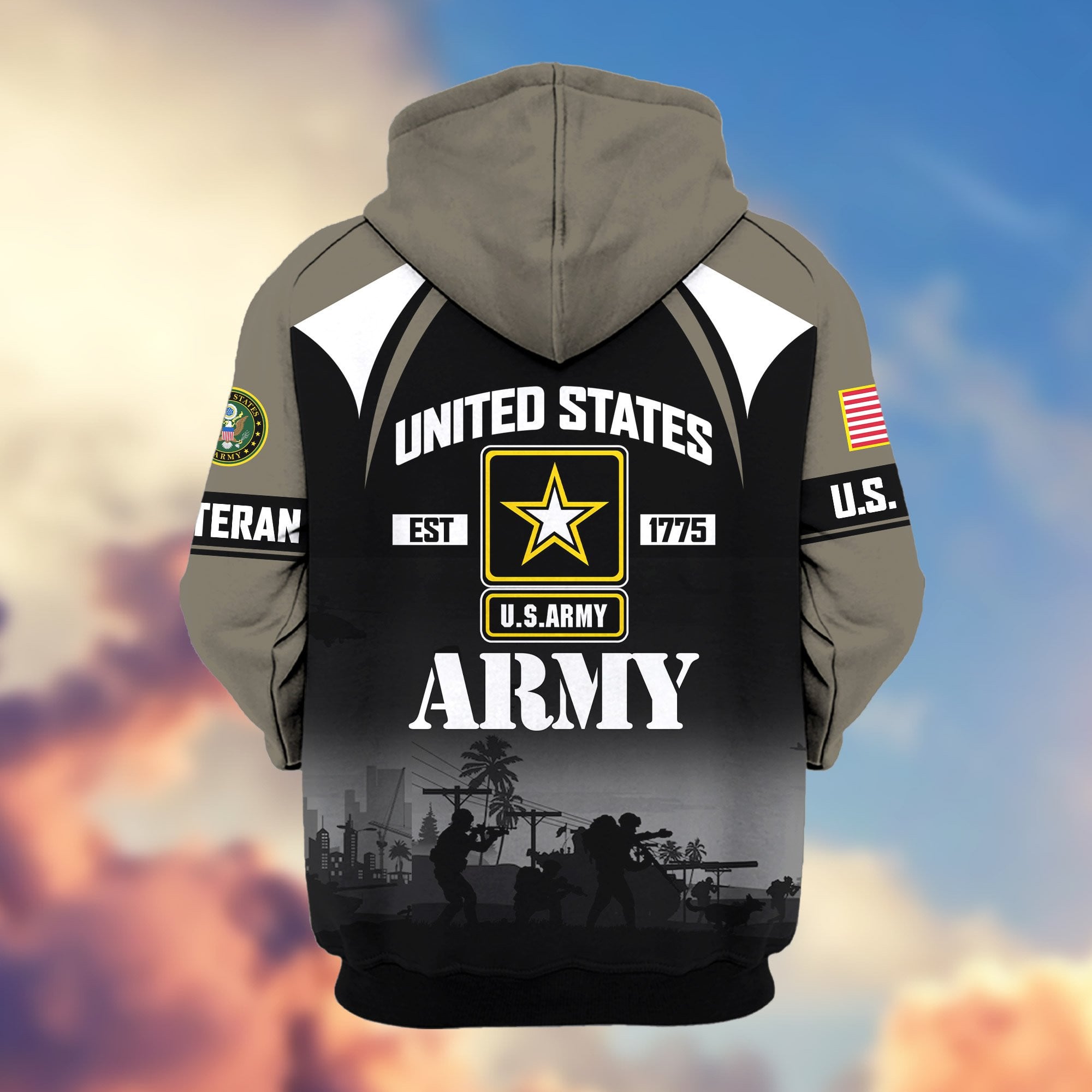 Premium US Veterans Zip Hoodie, Gifts For US Veterans, Gifts On Father's Day, Veterans Day.