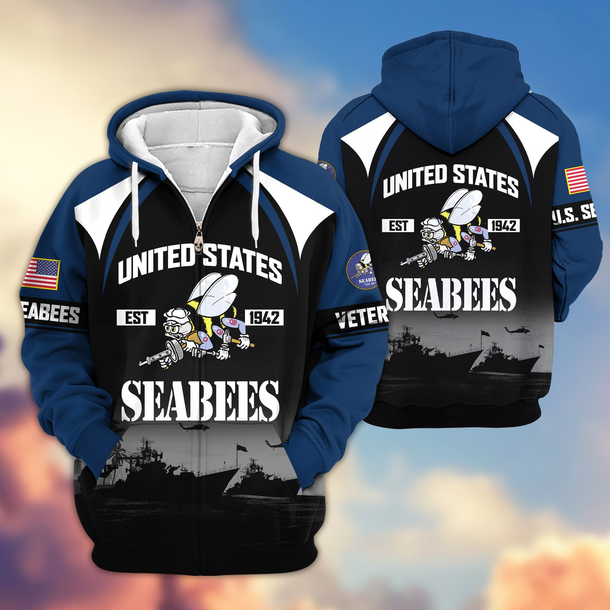 Premium US Veterans Zip Hoodie, Gifts For US Veterans, Gifts On Father's Day, Veterans Day.
