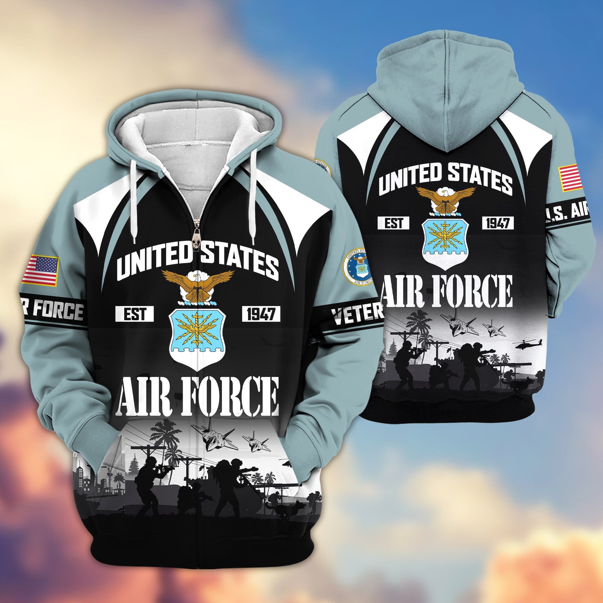 Premium US Veterans Zip Hoodie, Gifts For US Veterans, Gifts On Father's Day, Veterans Day.