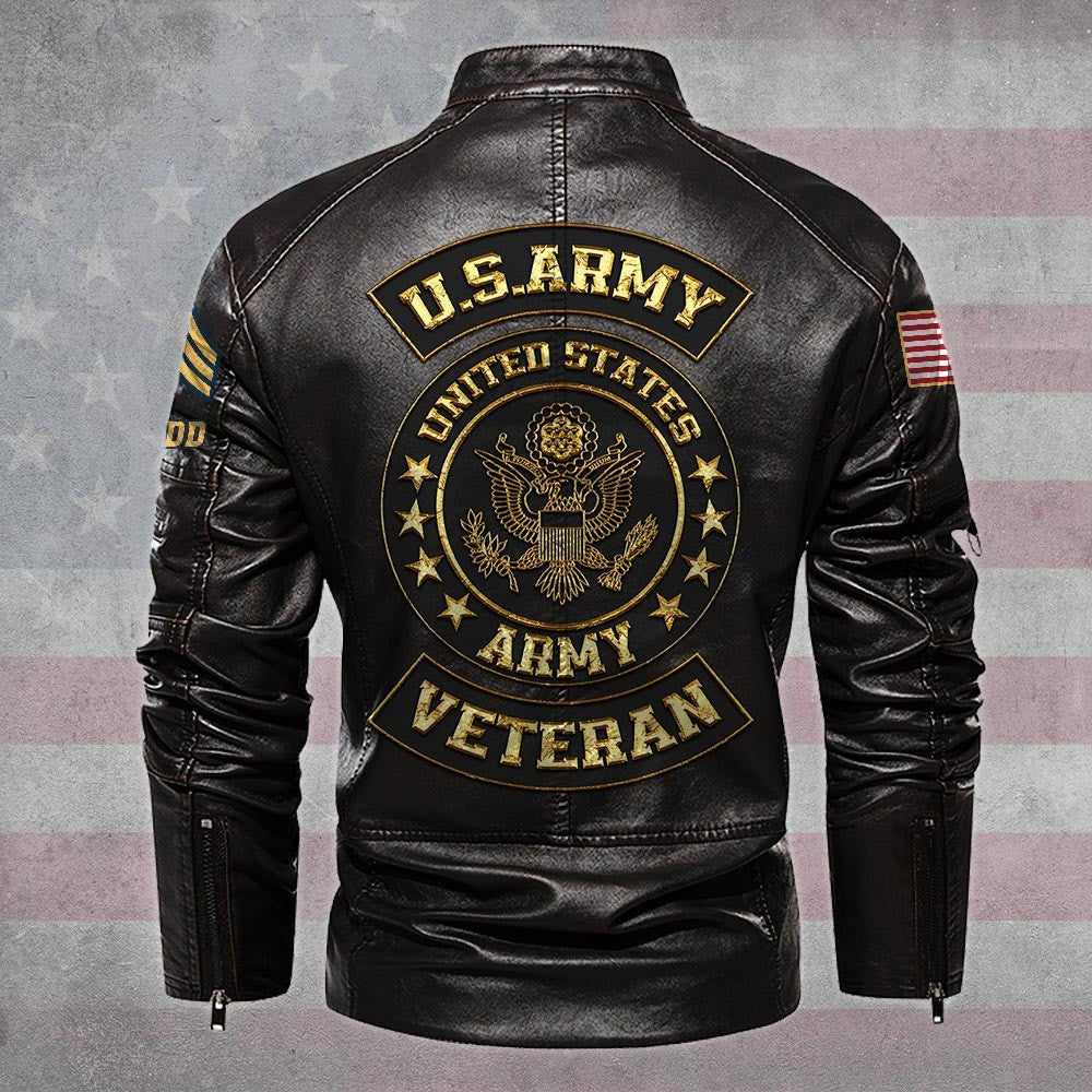 Premium Personalized US Army Veteran Leather Jacket, Gifts For Army Veteran, Gifts On Father's Day, Veterans Day.