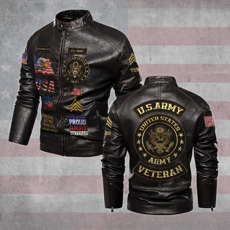 Premium Personalized US Army Veteran Leather Jacket, Gifts For Army Veteran, Gifts On Father's Day, Veterans Day.