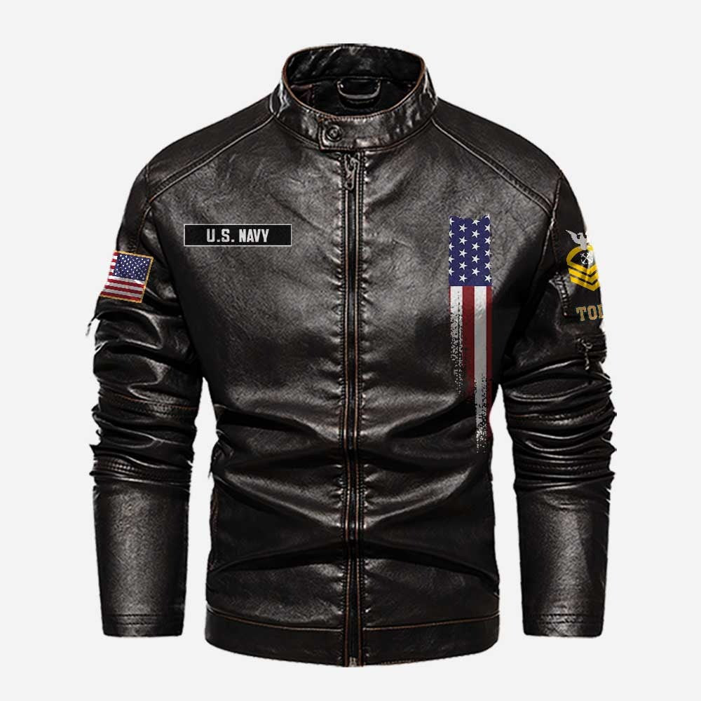 Premium Custom US Navy Veteran Leather Jacket, Gifts For Navy Veteran, Gifts On Father's Day, Veterans Day.
