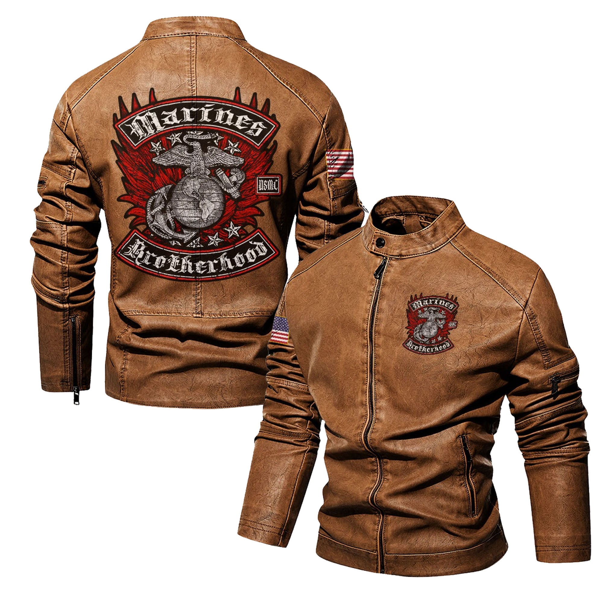 Premium Custom USMC Veteran Leather Jacket, Gifts For Marine Veteran, Gifts On Father's Day, Veterans Day.