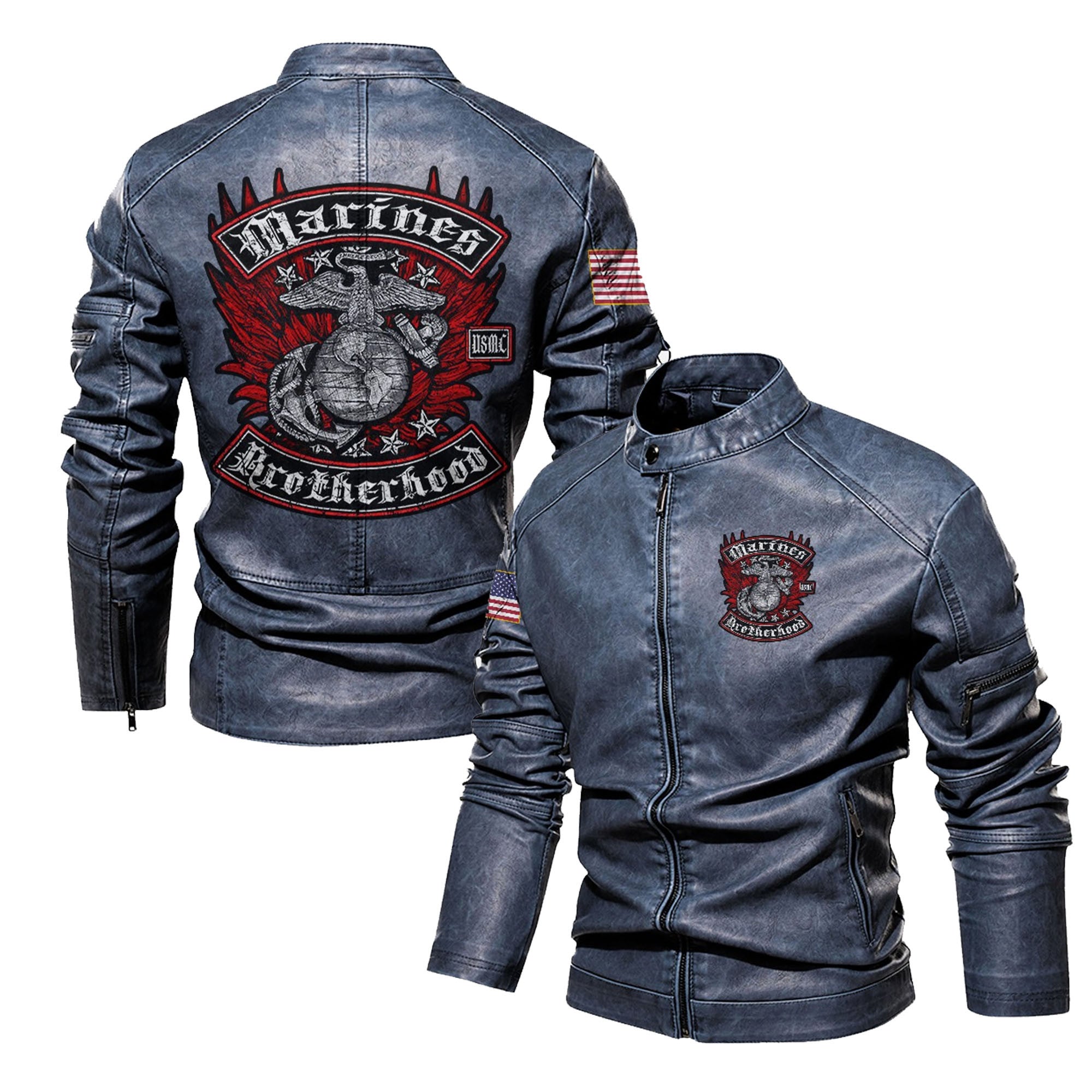 Premium Custom USMC Veteran Leather Jacket, Gifts For Marine Veteran, Gifts On Father's Day, Veterans Day.