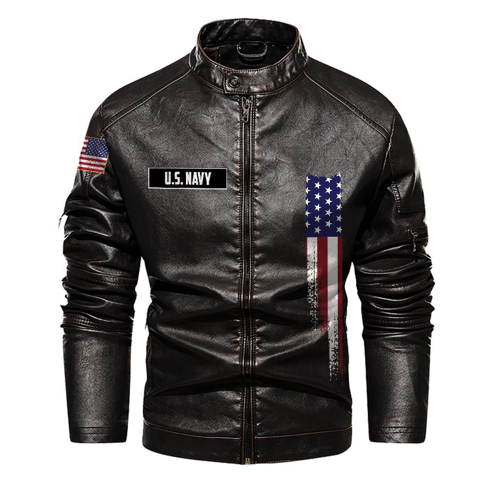 Premium US Navy Veteran Leather Jacket, Gifts For Navy Veteran, Gifts On Father's Day, Veterans Day.