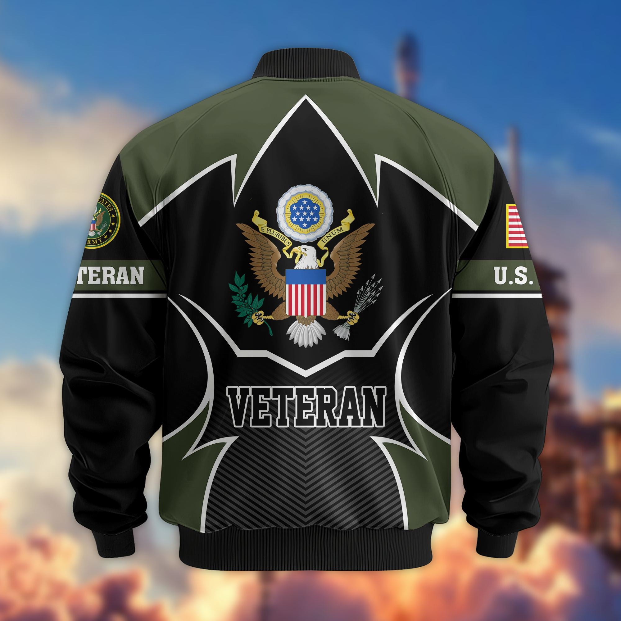 Premium US Veterans Bomber Jacket, Gifts For US Veterans, Gifts On Father's Day, Veterans Day.