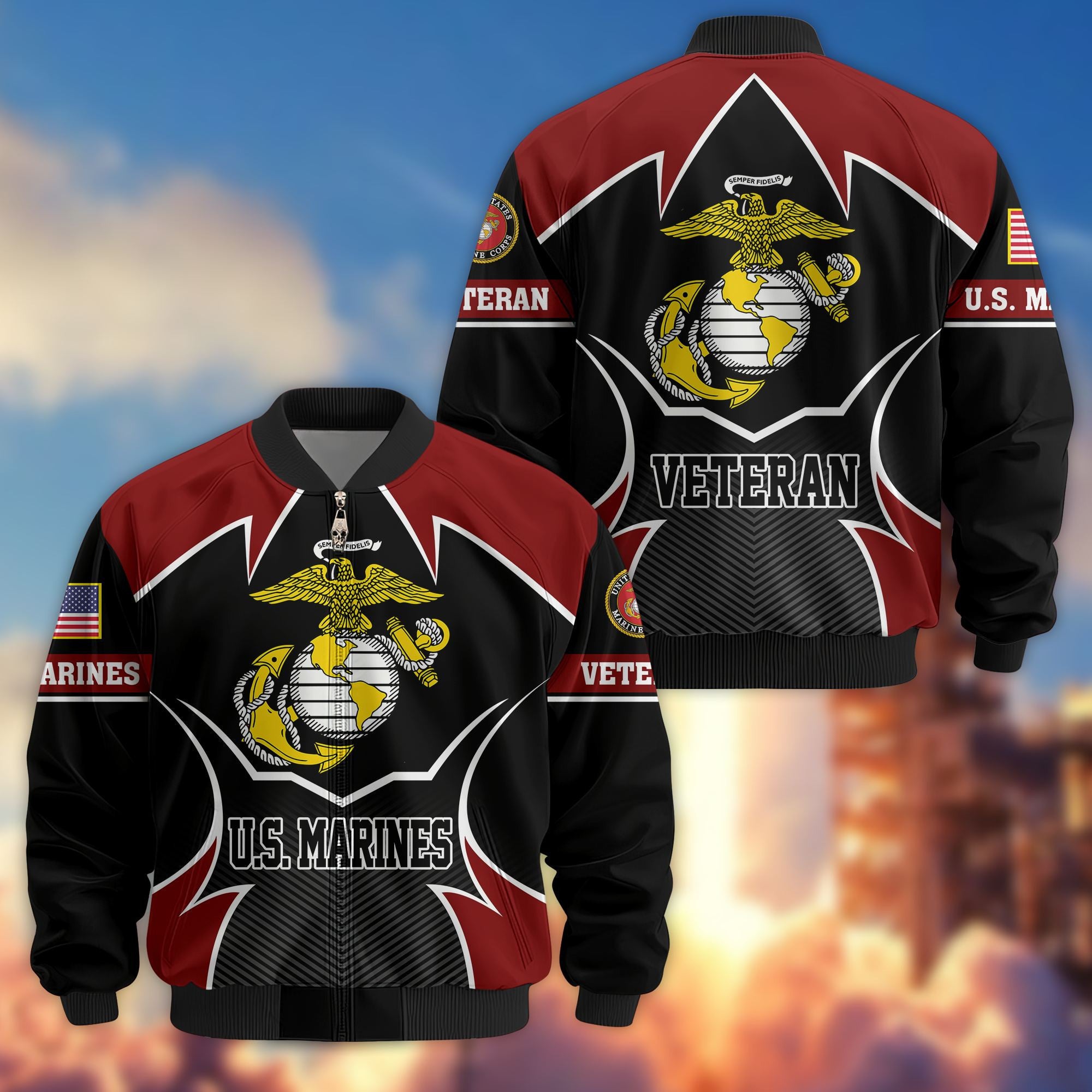 Premium US Veterans Bomber Jacket, Gifts For US Veterans, Gifts On Father's Day, Veterans Day.