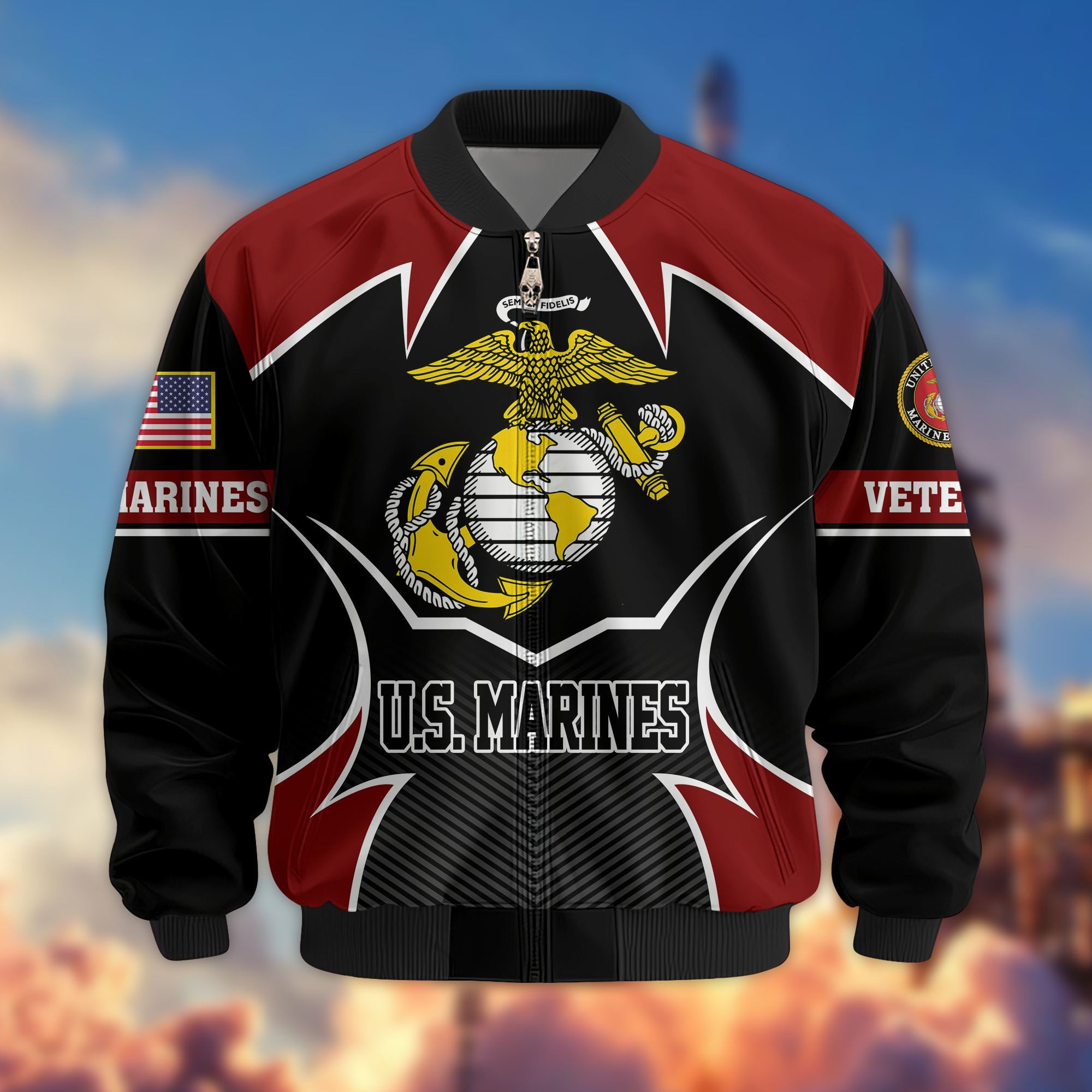 Premium US Veterans Bomber Jacket, Gifts For US Veterans, Gifts On Father's Day, Veterans Day.