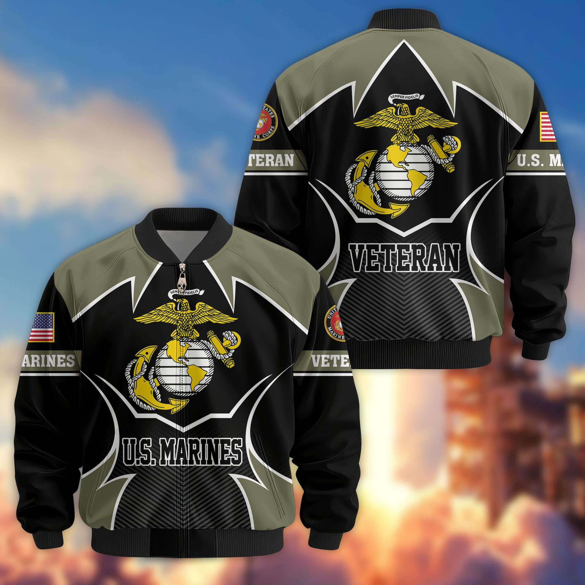 Premium US Veterans Bomber Jacket, Gifts For US Veterans, Gifts On Father's Day, Veterans Day.