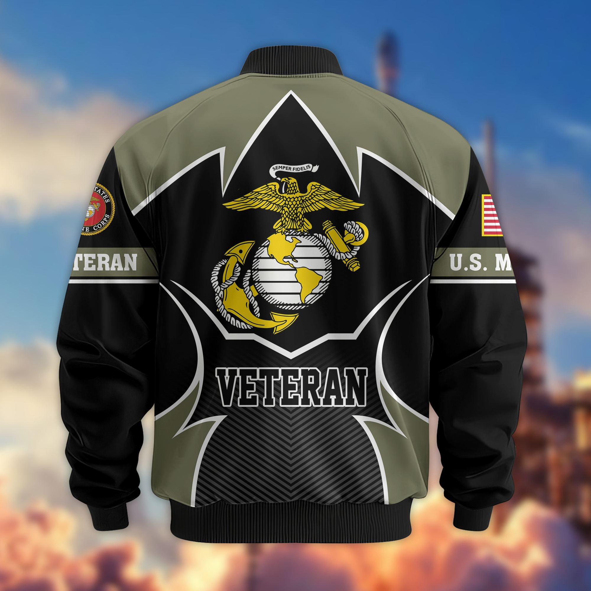 Premium US Veterans Bomber Jacket, Gifts For US Veterans, Gifts On Father's Day, Veterans Day.