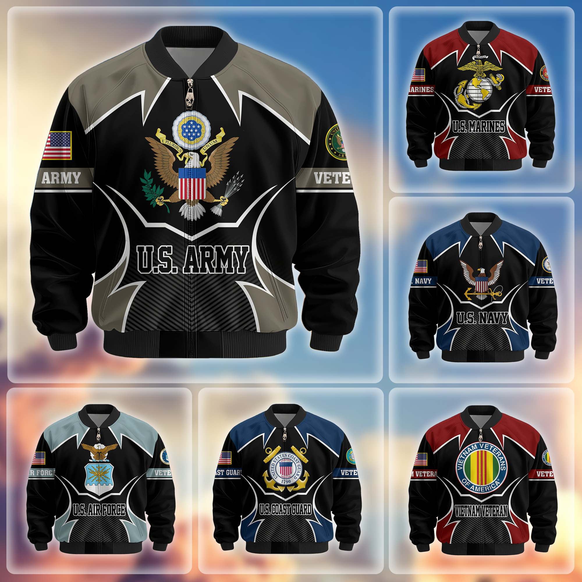Premium US Veterans Bomber Jacket, Gifts For US Veterans, Gifts On Father's Day, Veterans Day.