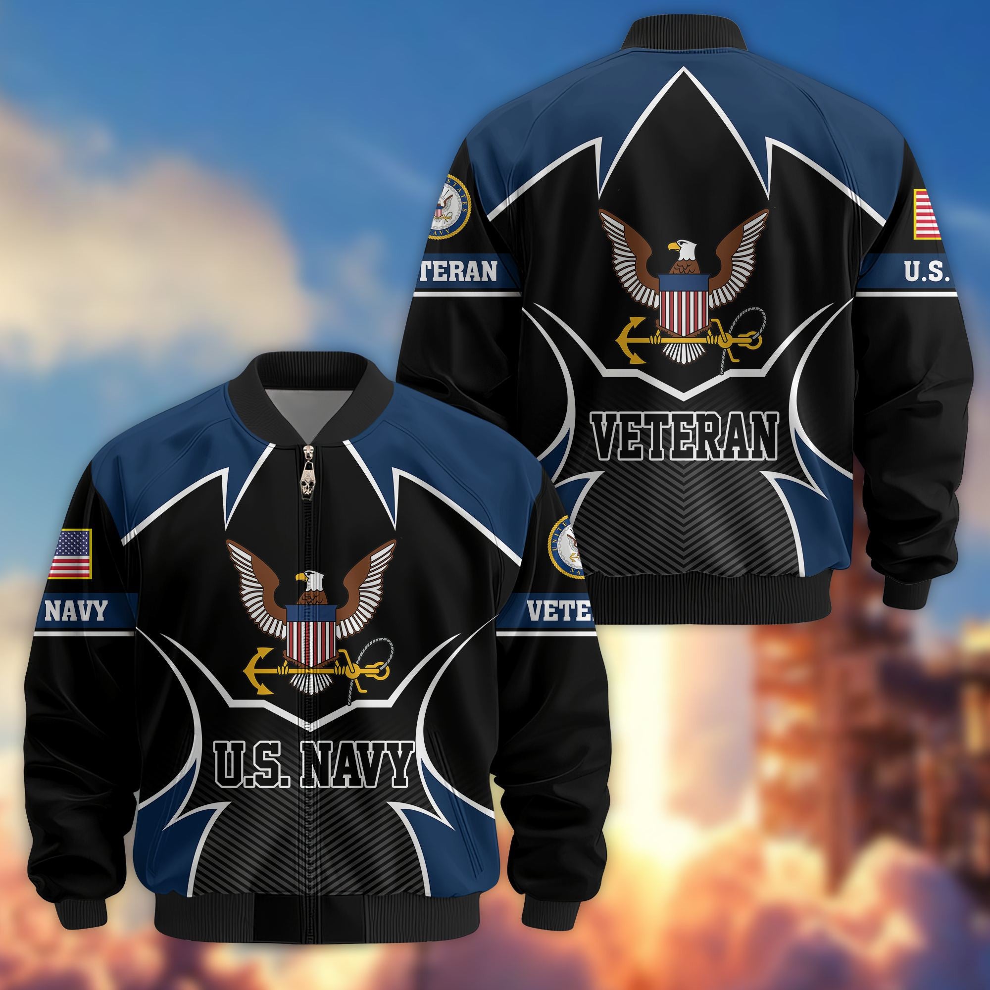 Premium US Veterans Bomber Jacket, Gifts For US Veterans, Gifts On Father's Day, Veterans Day.