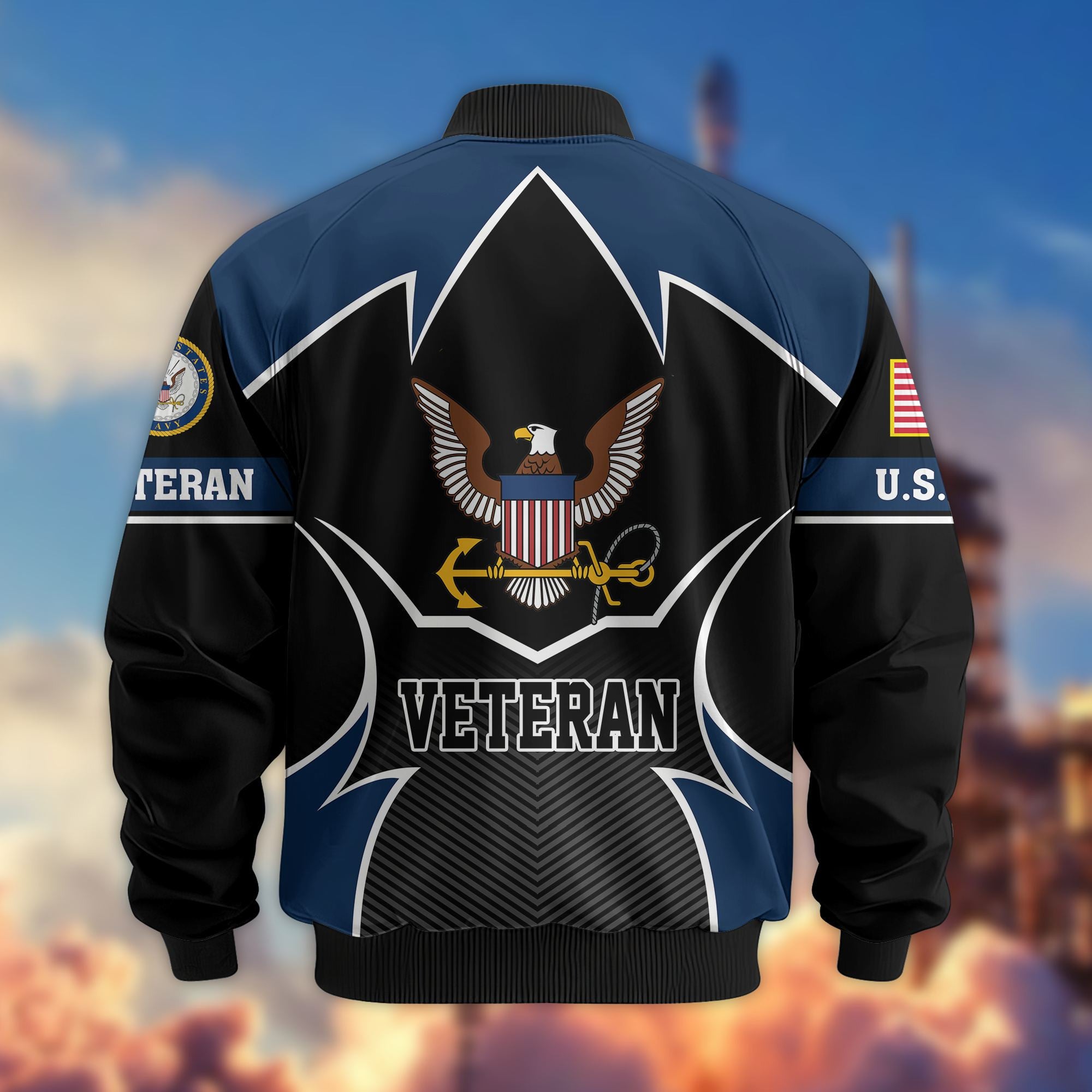 Premium US Veterans Bomber Jacket, Gifts For US Veterans, Gifts On Father's Day, Veterans Day.