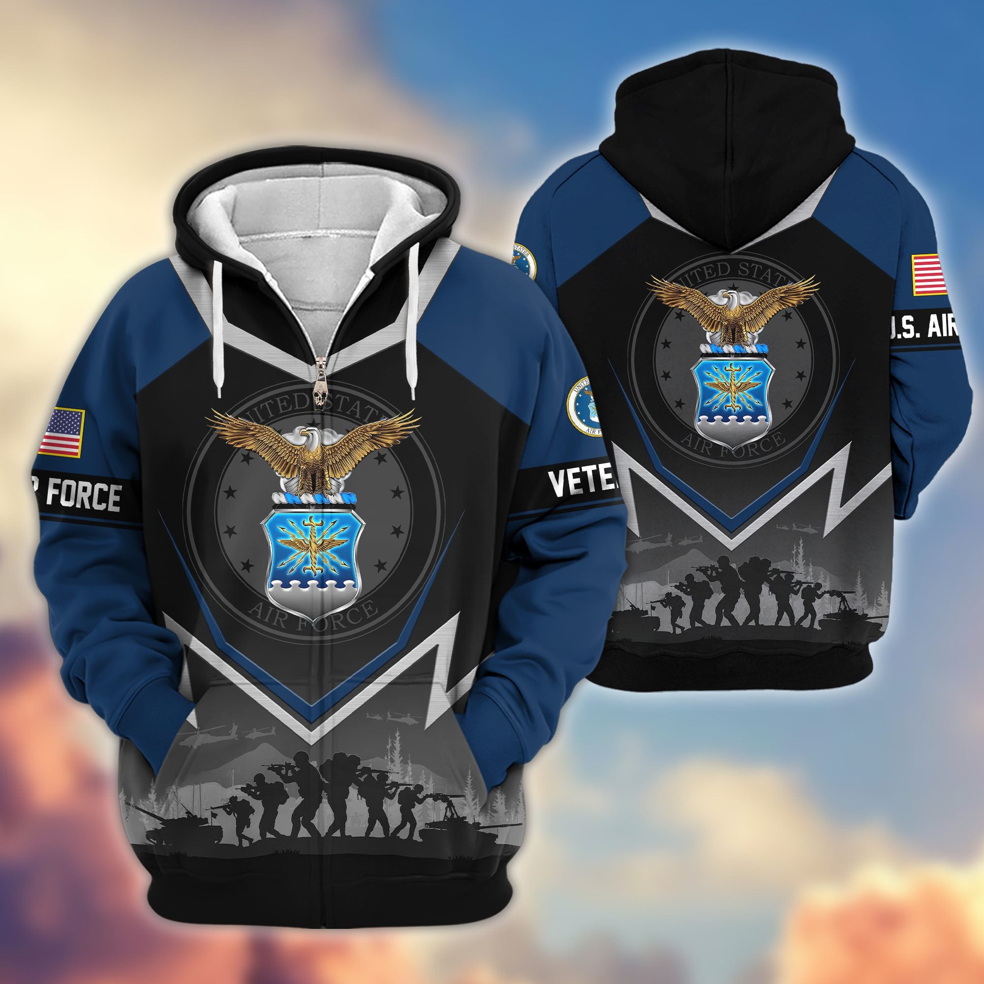 Premium US Veterans Zip Hoodie, Gifts For US Veterans, Gifts On Father's Day, Veterans Day.