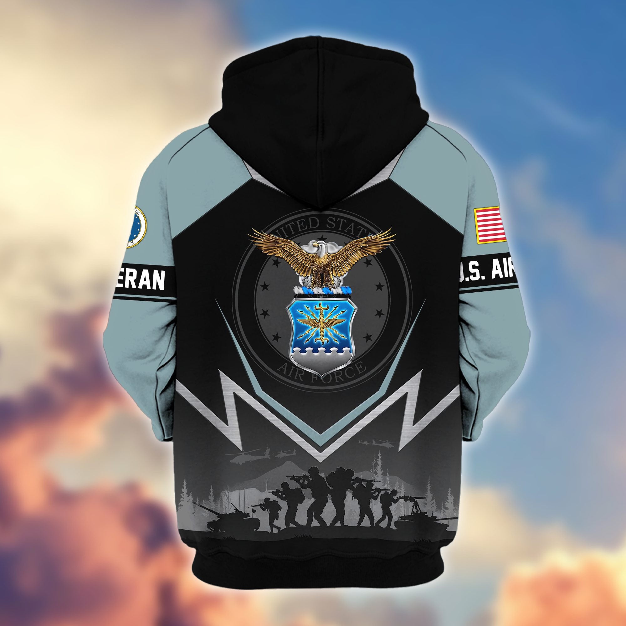Premium US Veterans Zip Hoodie, Gifts For US Veterans, Gifts On Father's Day, Veterans Day.