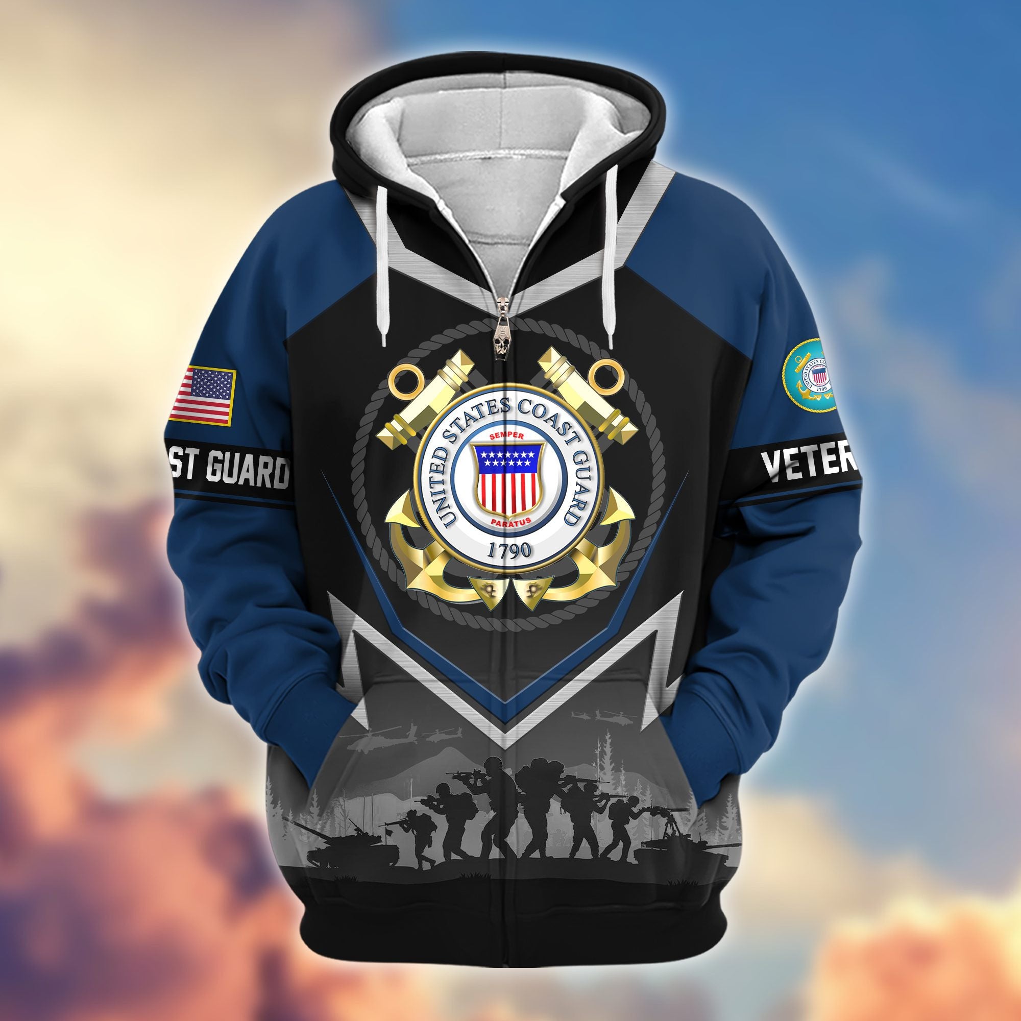 Premium US Veterans Zip Hoodie, Gifts For US Veterans, Gifts On Father's Day, Veterans Day.