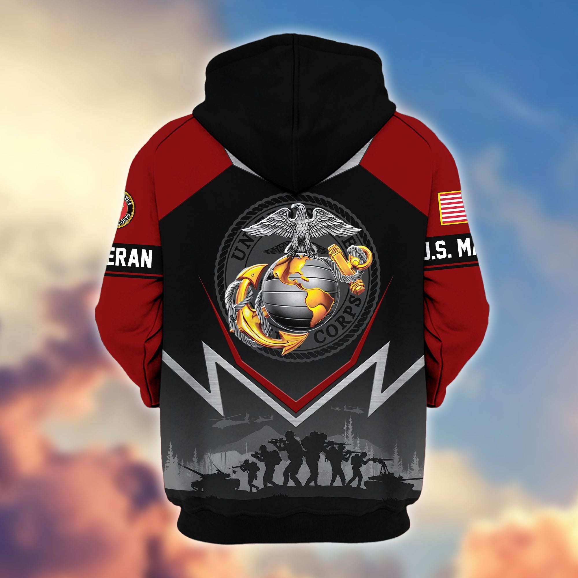 Premium US Veterans Zip Hoodie, Gifts For US Veterans, Gifts On Father's Day, Veterans Day.