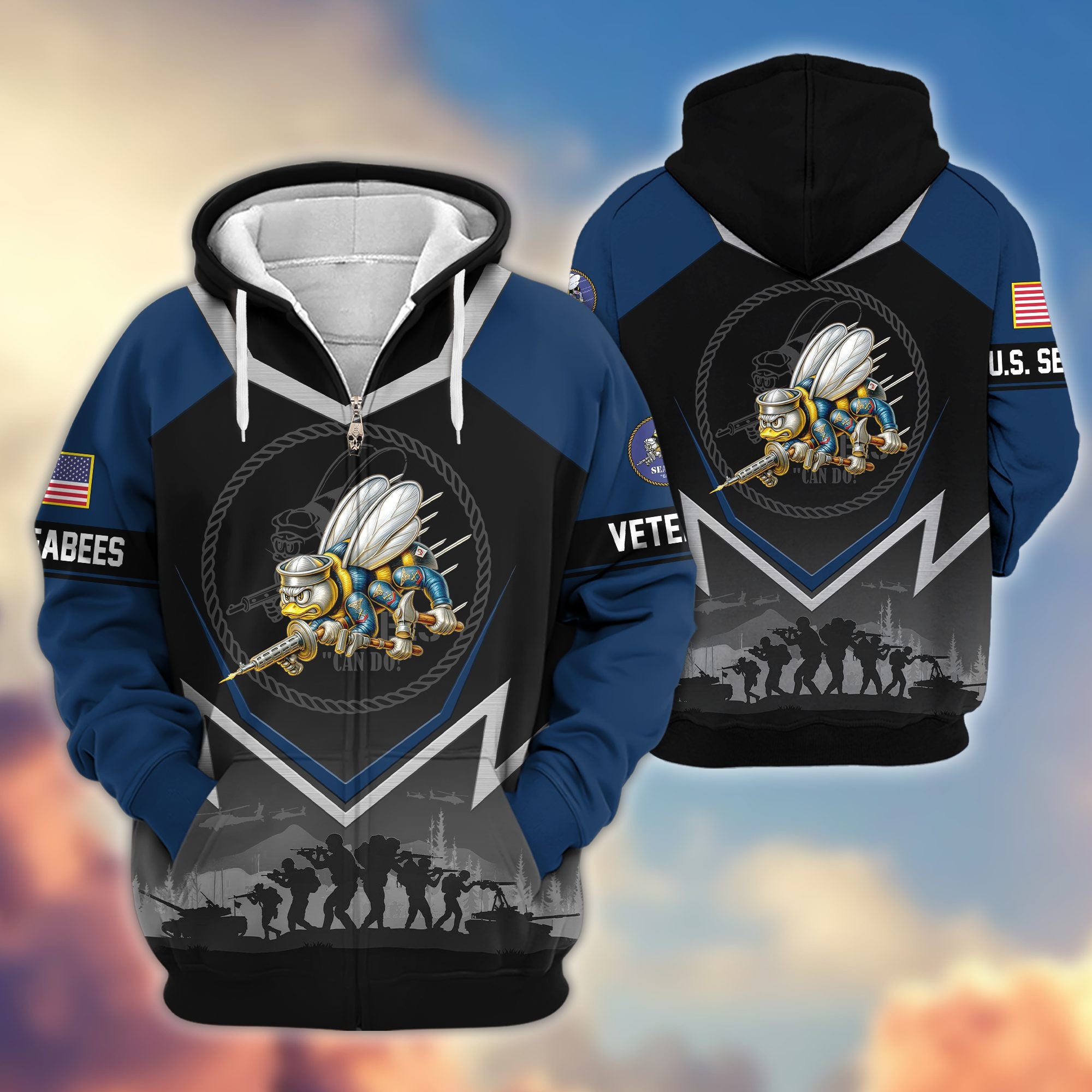 Premium US Veterans Zip Hoodie, Gifts For US Veterans, Gifts On Father's Day, Veterans Day.