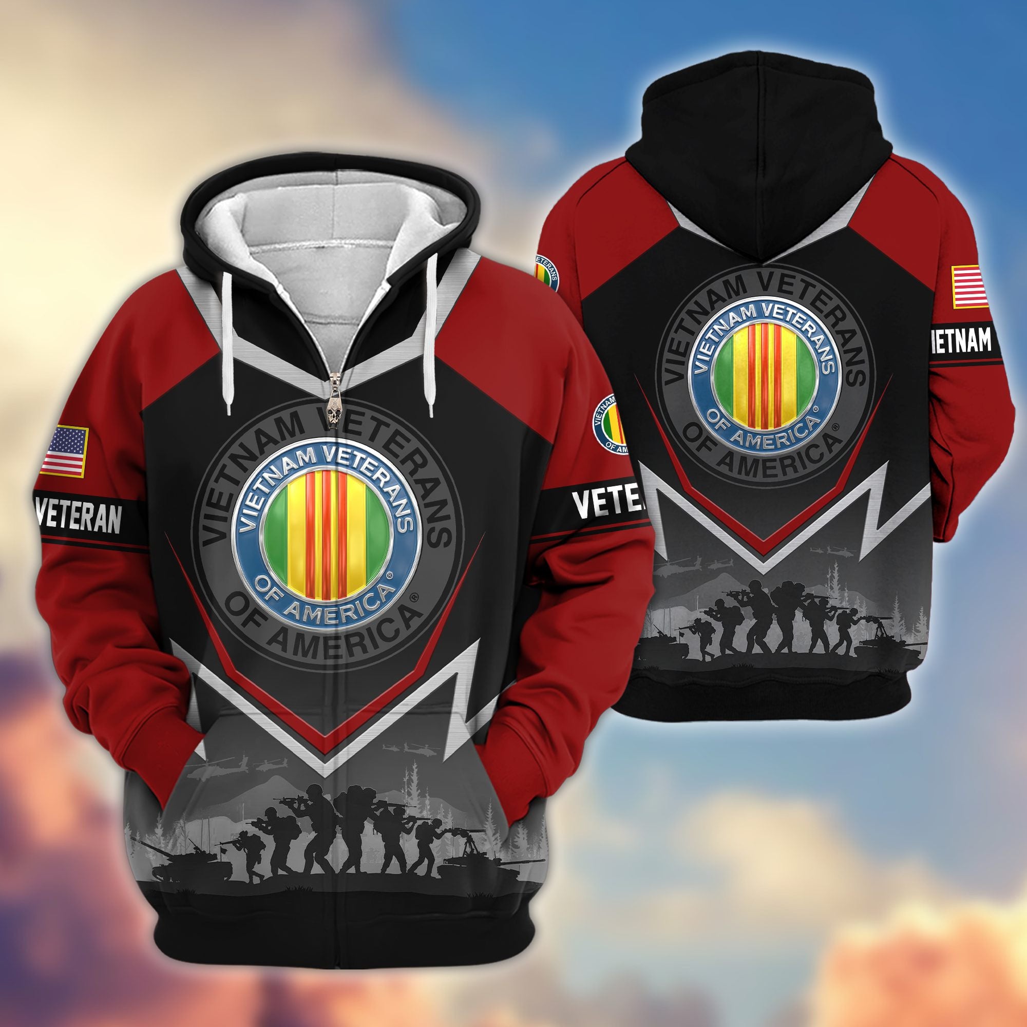 Premium US Veterans Zip Hoodie, Gifts For US Veterans, Gifts On Father's Day, Veterans Day.