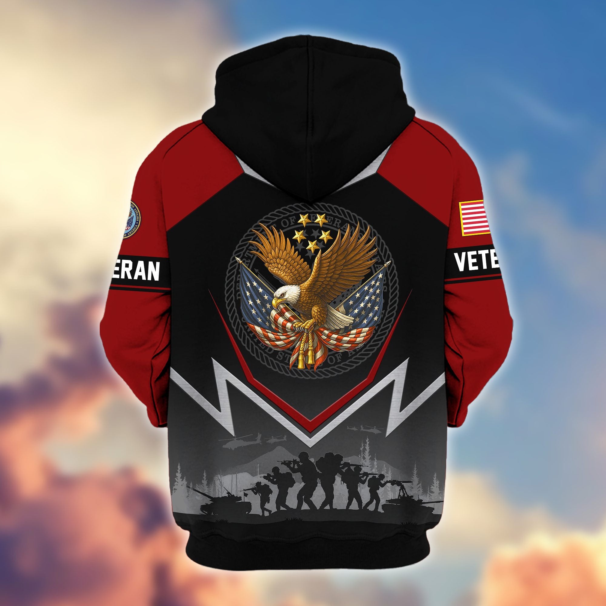 Premium US Veterans Zip Hoodie, Gifts For US Veterans, Gifts On Father's Day, Veterans Day.