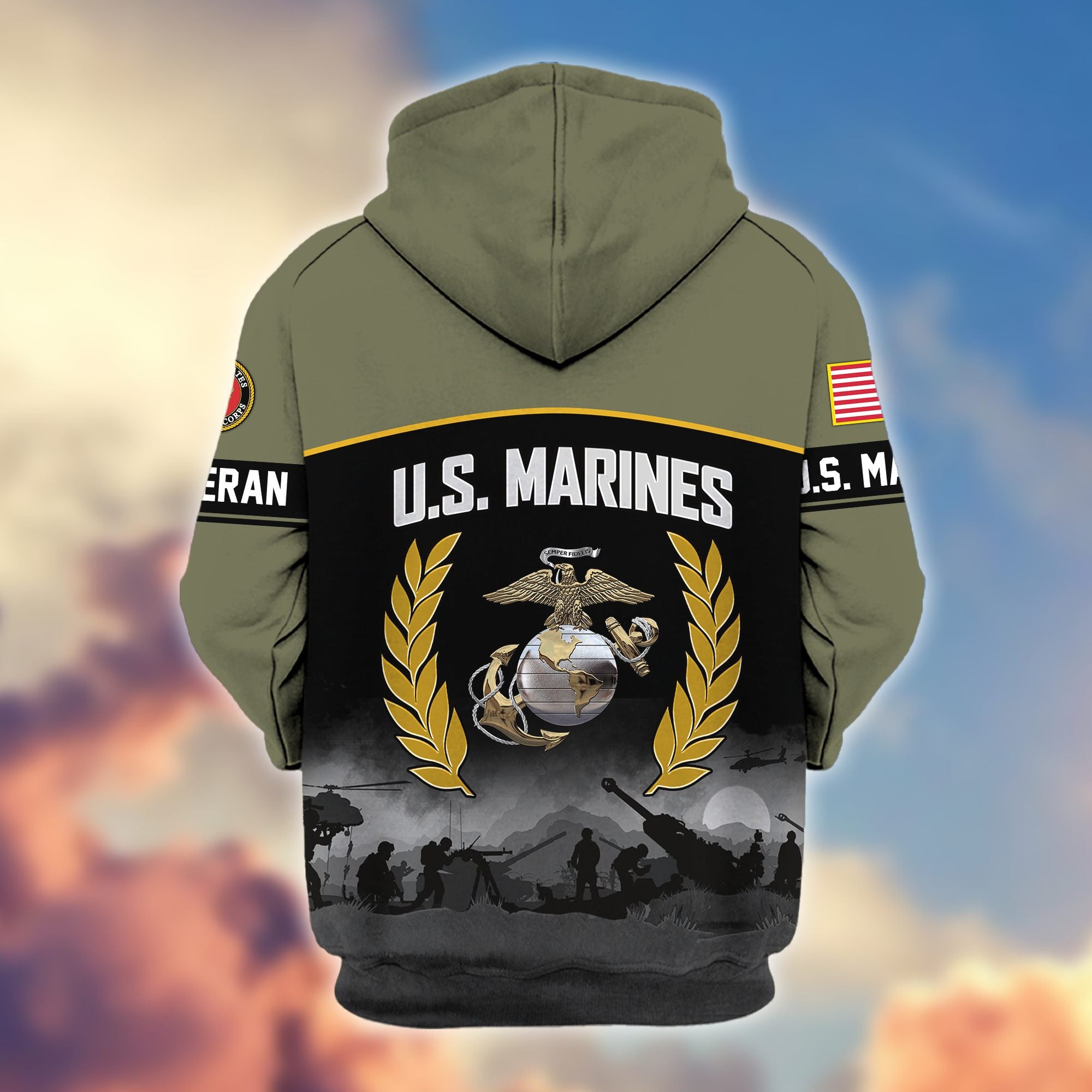 Premium US Veterans Zip Hoodie, Gifts For US Veterans, Gifts On Father's Day, Veterans Day.