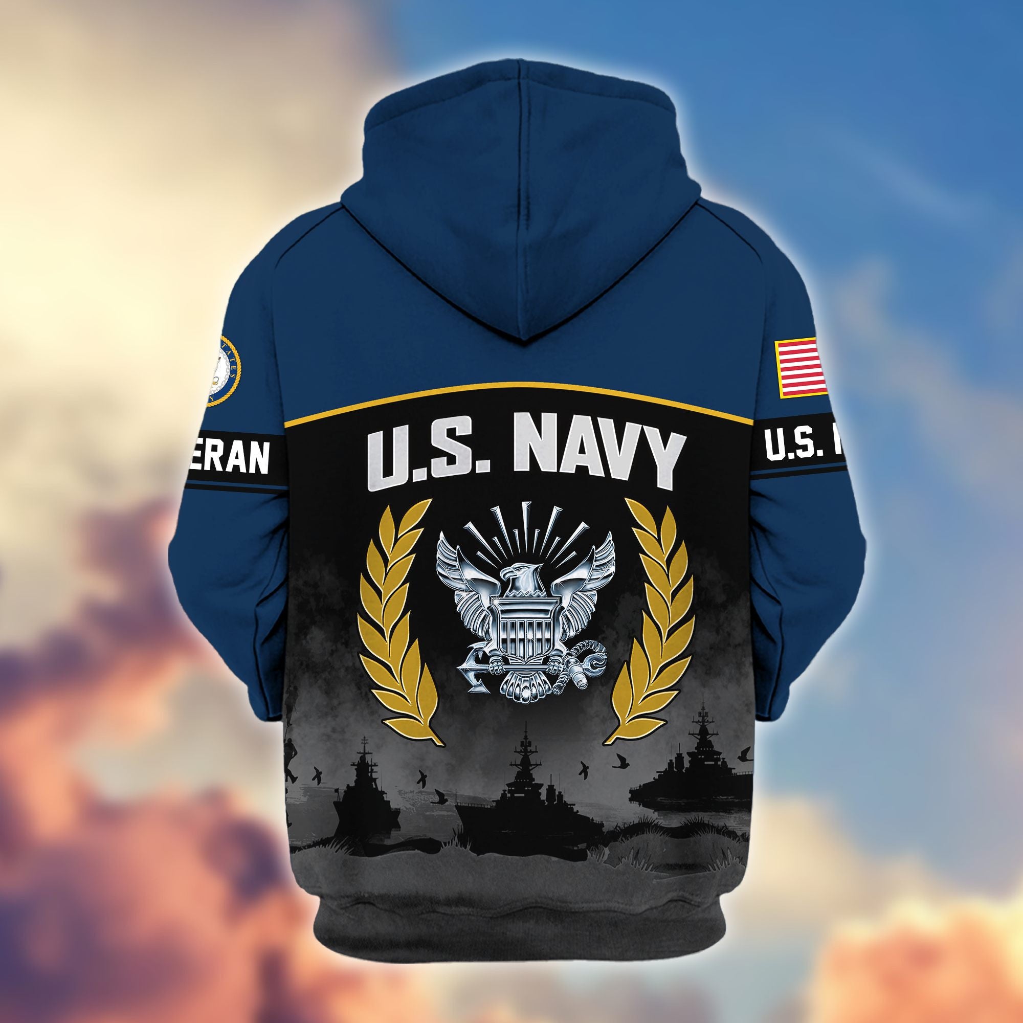 Premium US Veterans Zip Hoodie, Gifts For US Veterans, Gifts On Father's Day, Veterans Day.