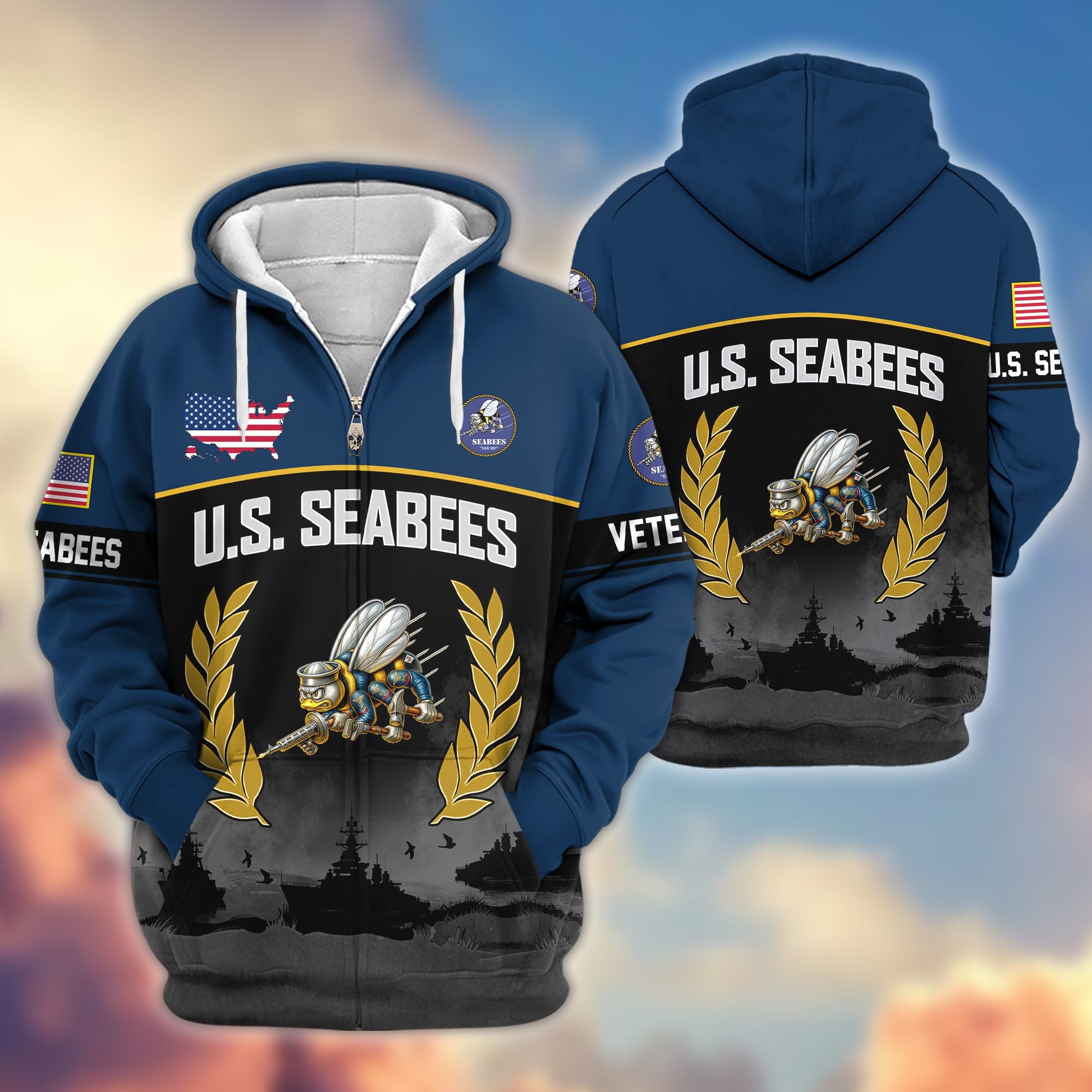 Premium US Veterans Zip Hoodie, Gifts For US Veterans, Gifts On Father's Day, Veterans Day.
