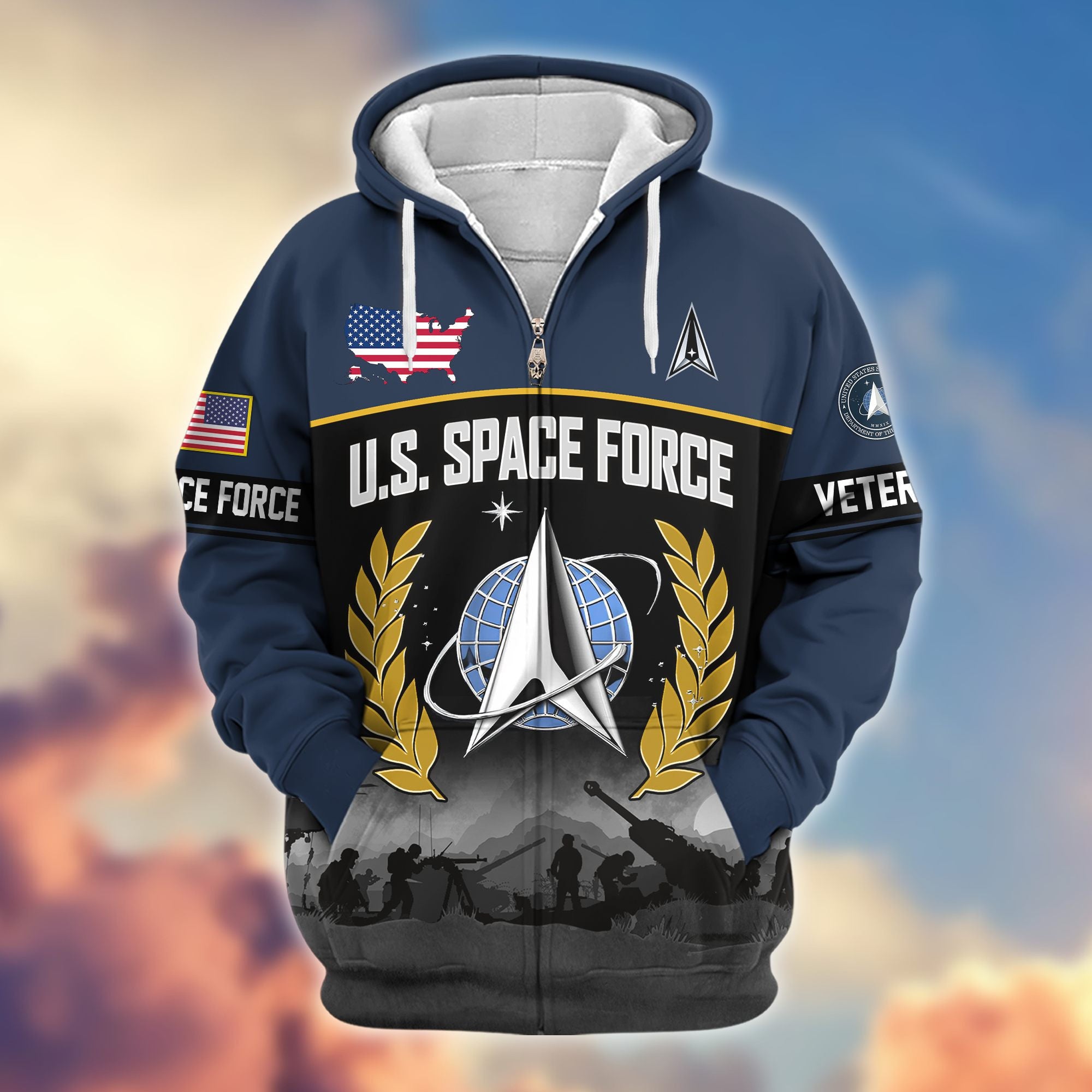 Premium US Veterans Zip Hoodie, Gifts For US Veterans, Gifts On Father's Day, Veterans Day.