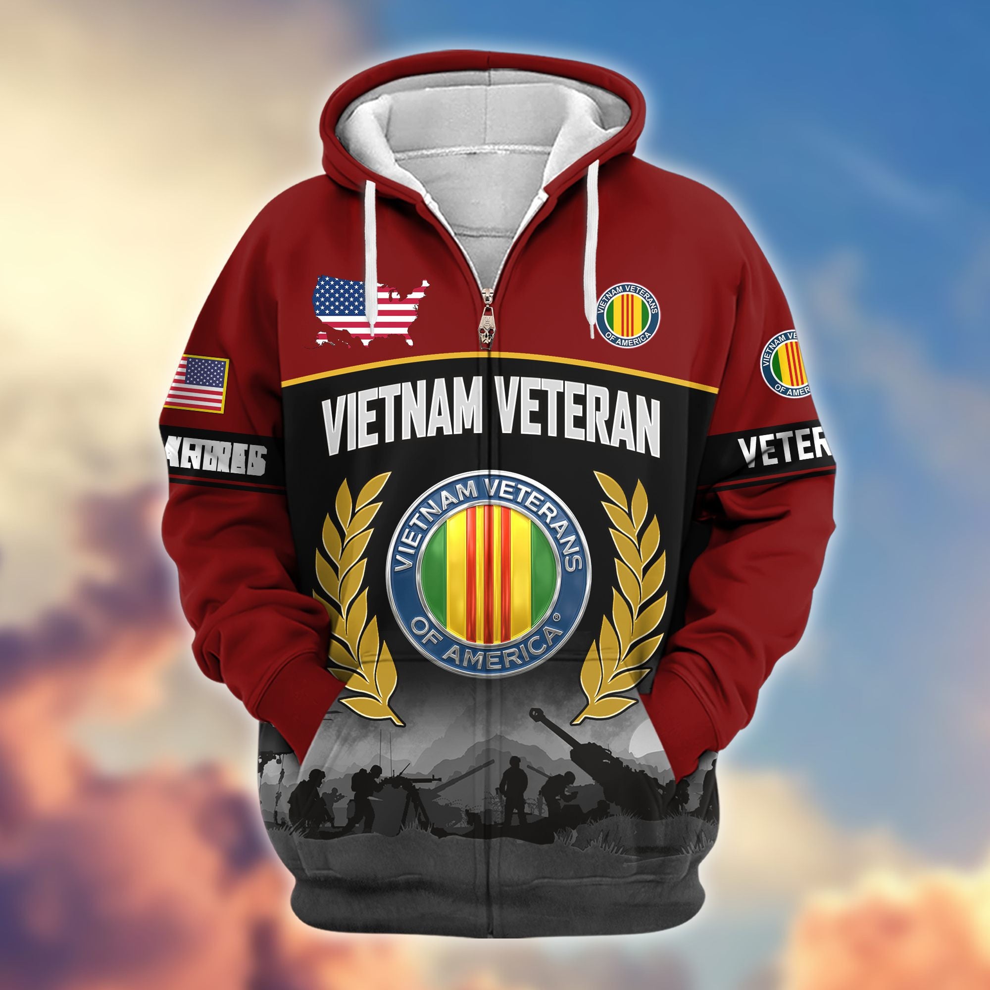 Premium US Veterans Zip Hoodie, Gifts For US Veterans, Gifts On Father's Day, Veterans Day.