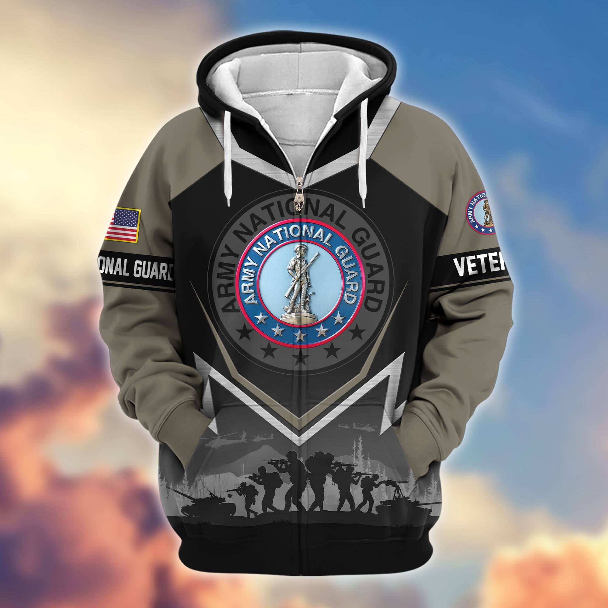 Premium US Veterans Zip Hoodie, Gifts For US Veterans, Gifts On Father's Day, Veterans Day.