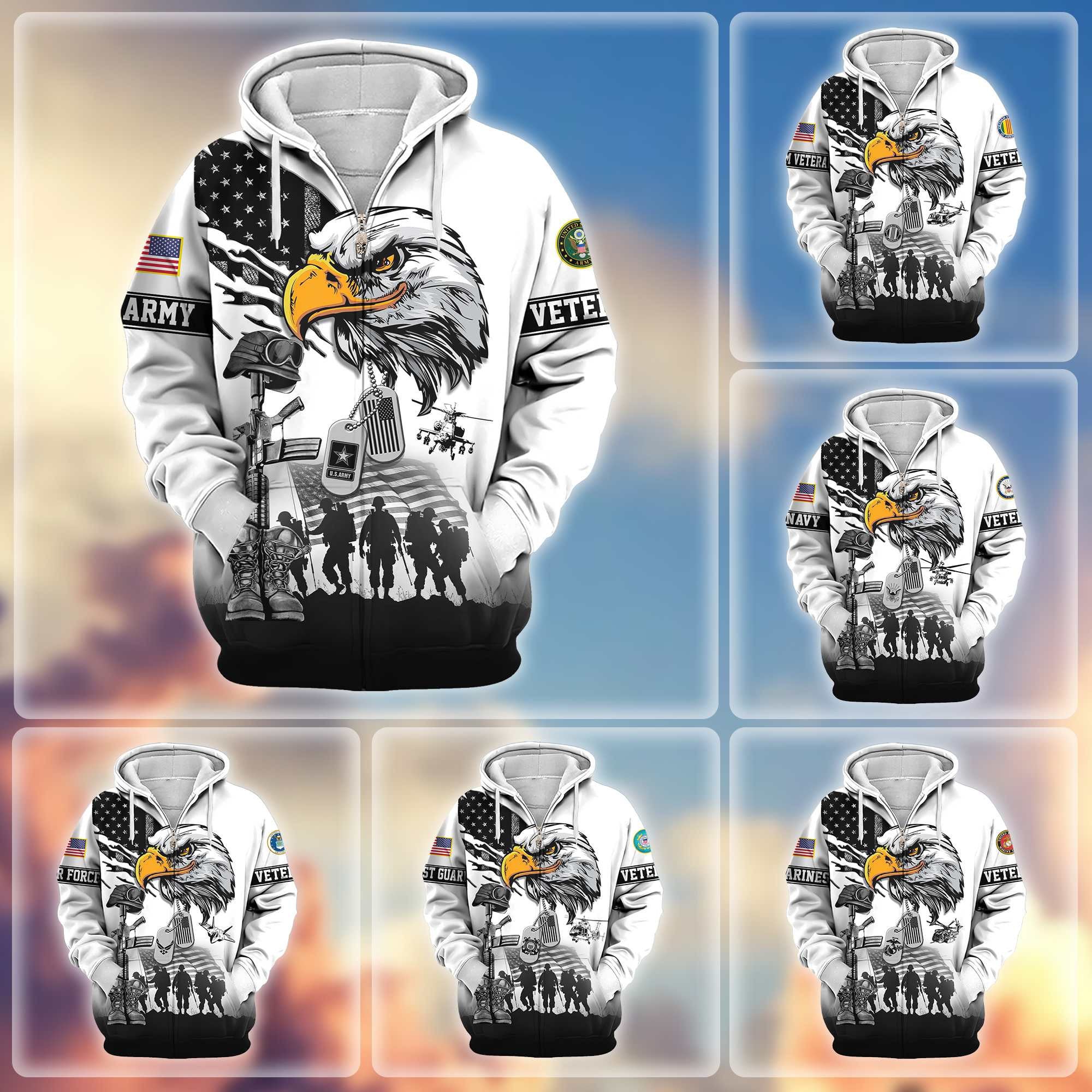 Premium US Veterans Zip Hoodie, Gifts For US Veterans, Gifts On Father's Day, Veterans Day.