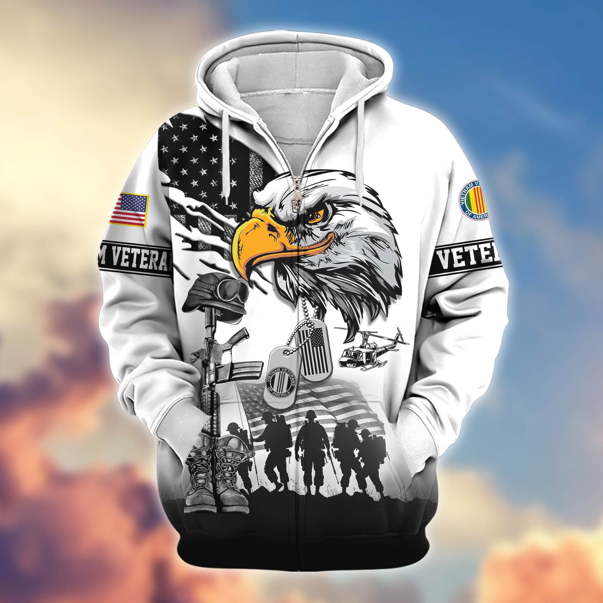 Premium US Veterans Zip Hoodie, Gifts For US Veterans, Gifts On Father's Day, Veterans Day.