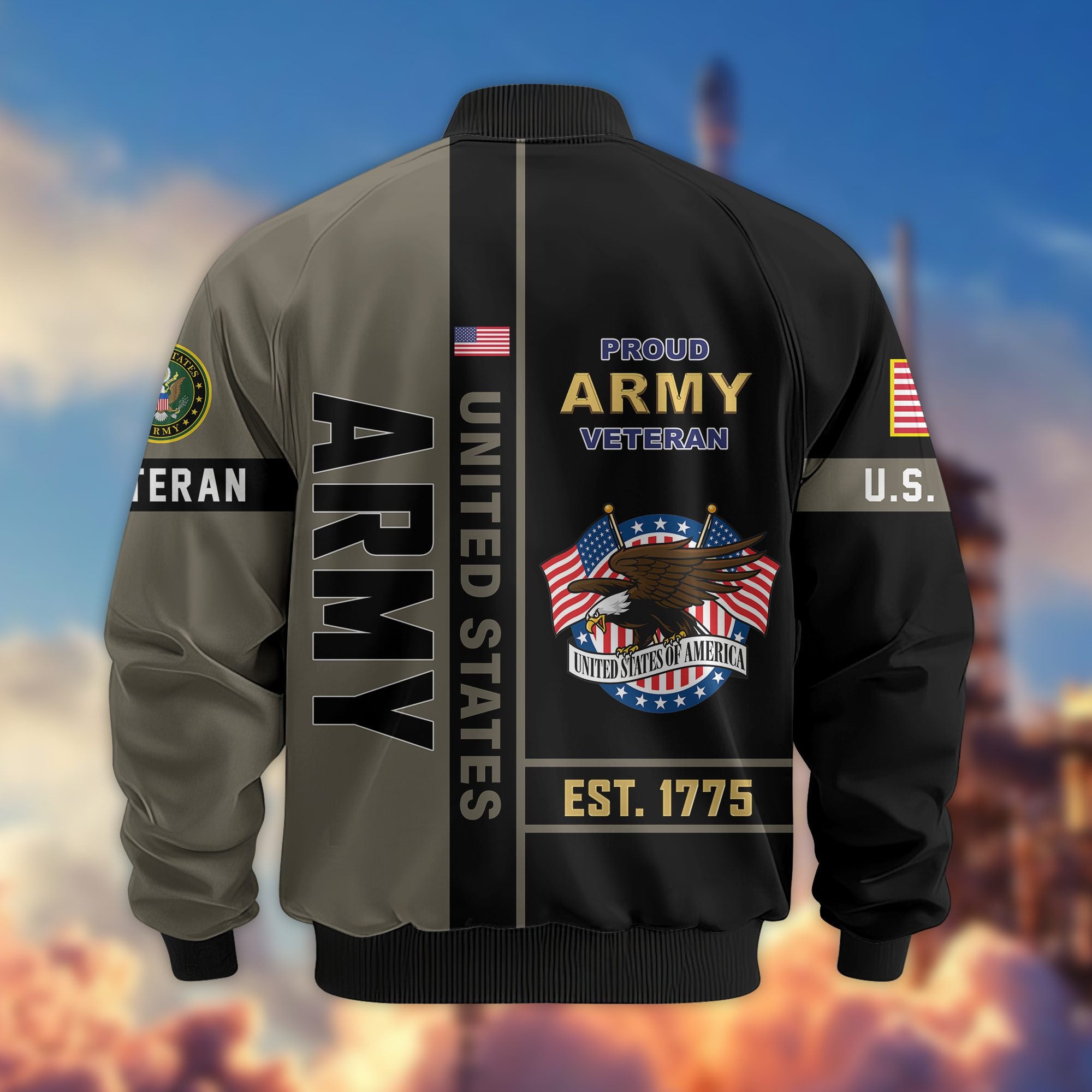 Premium US Veterans Bomber Jacket, Gifts For US Veterans, Gifts On Father's Day, Veterans Day.