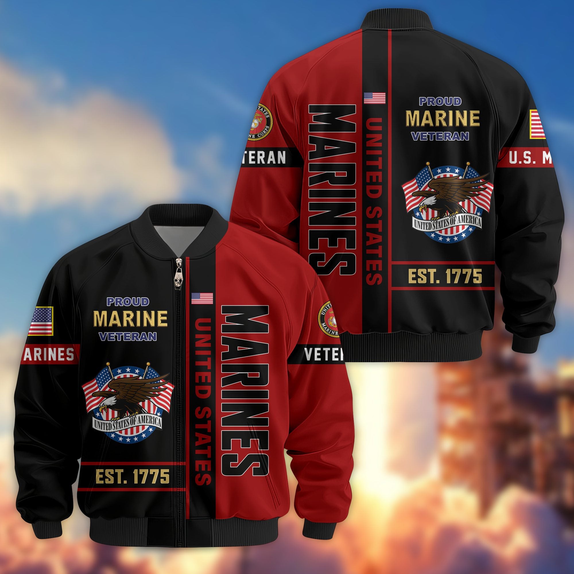Premium US Veterans Bomber Jacket, Gifts For US Veterans, Gifts On Father's Day, Veterans Day.