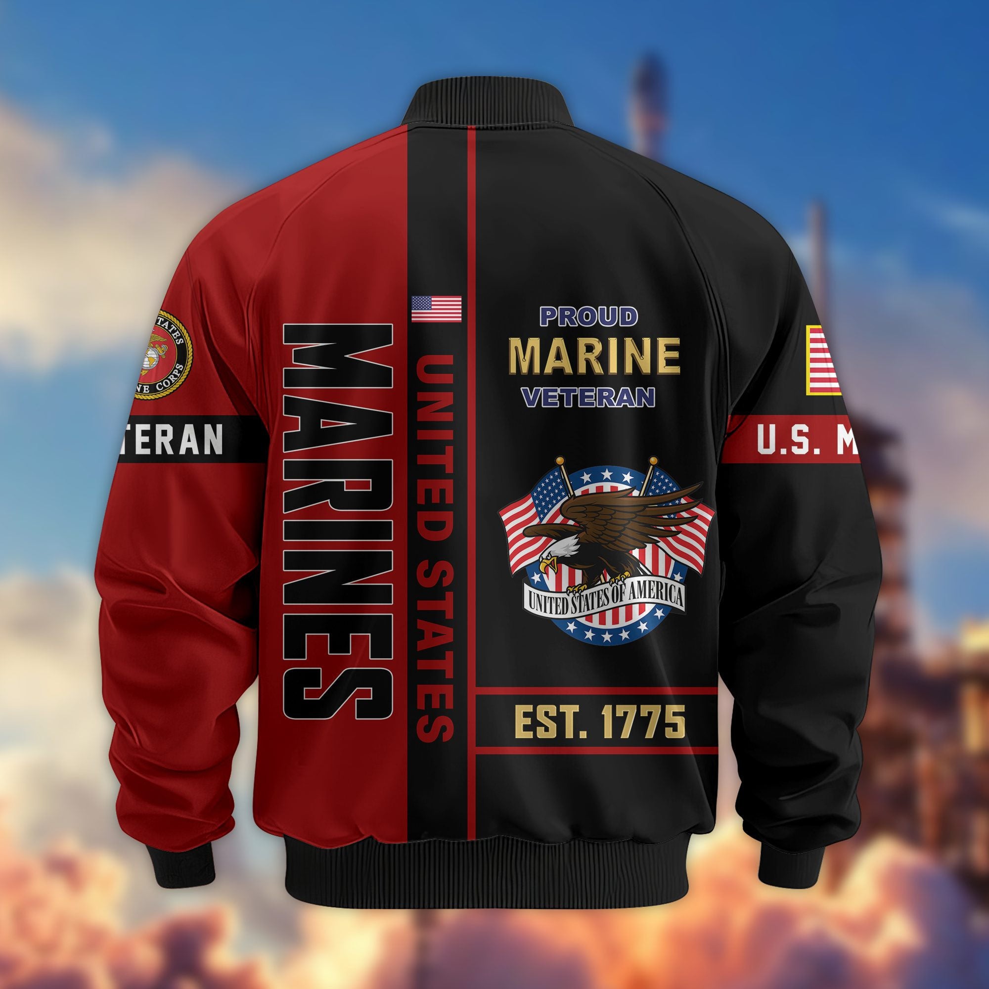 Premium US Veterans Bomber Jacket, Gifts For US Veterans, Gifts On Father's Day, Veterans Day.