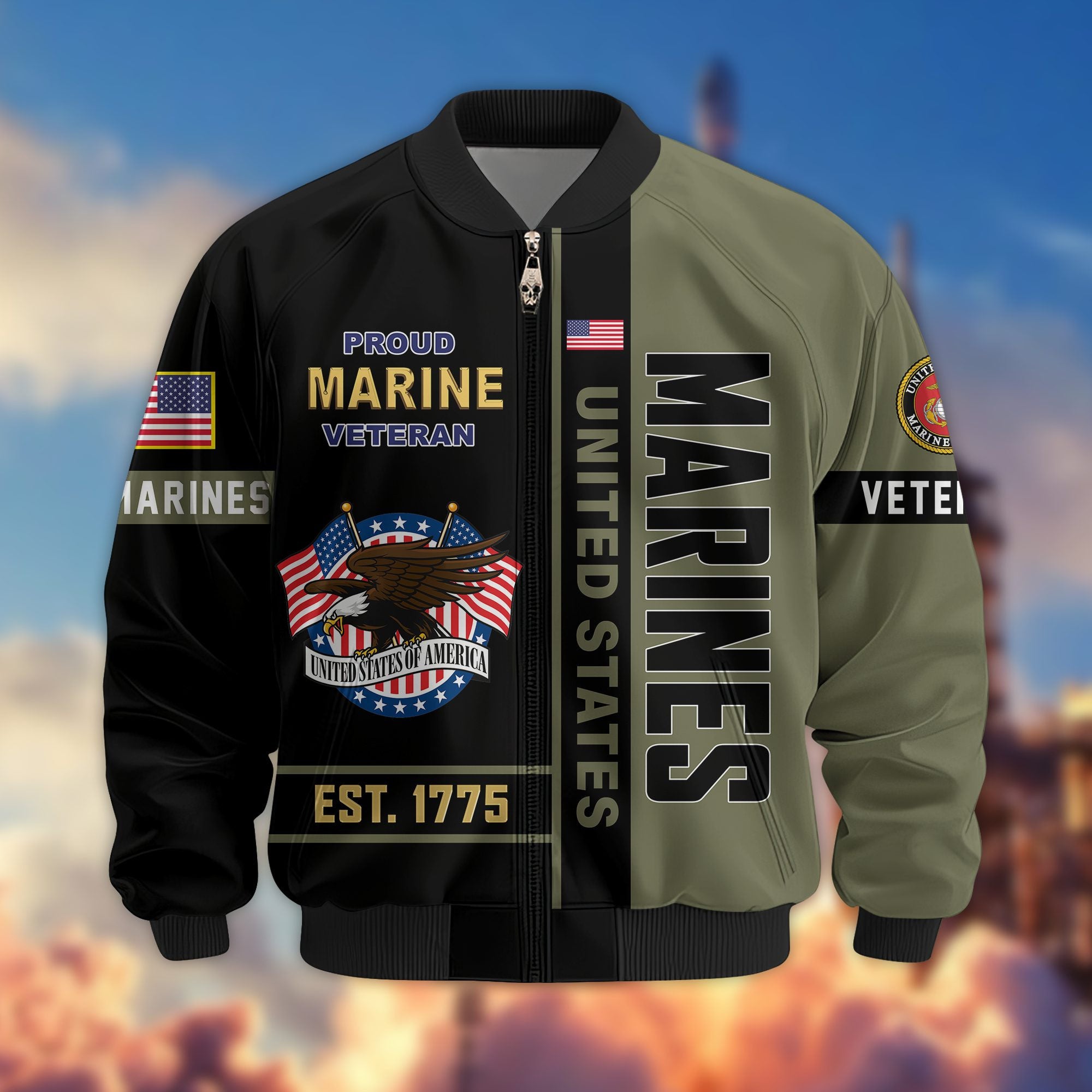 Premium US Veterans Bomber Jacket, Gifts For US Veterans, Gifts On Father's Day, Veterans Day.