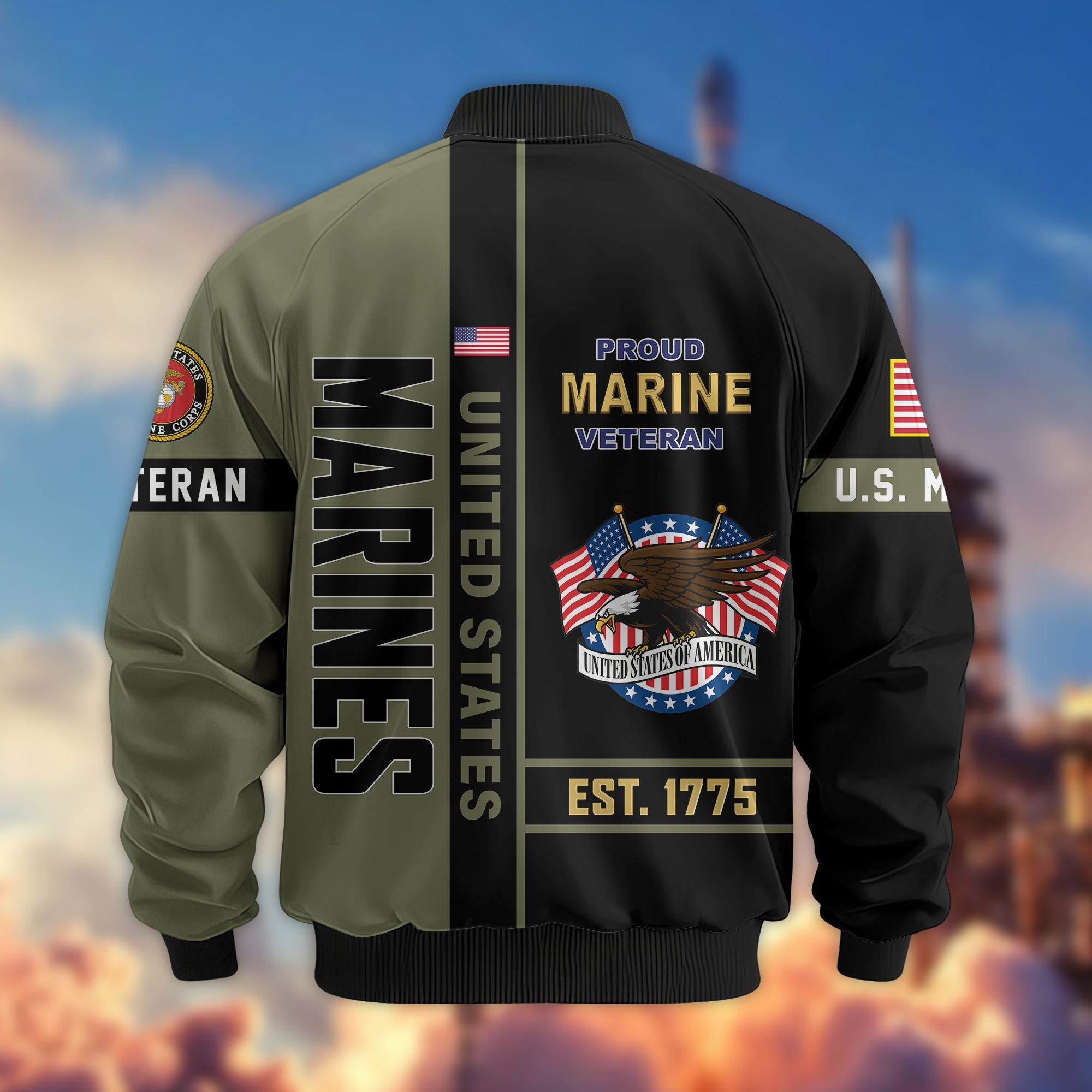 Premium US Veterans Bomber Jacket, Gifts For US Veterans, Gifts On Father's Day, Veterans Day.