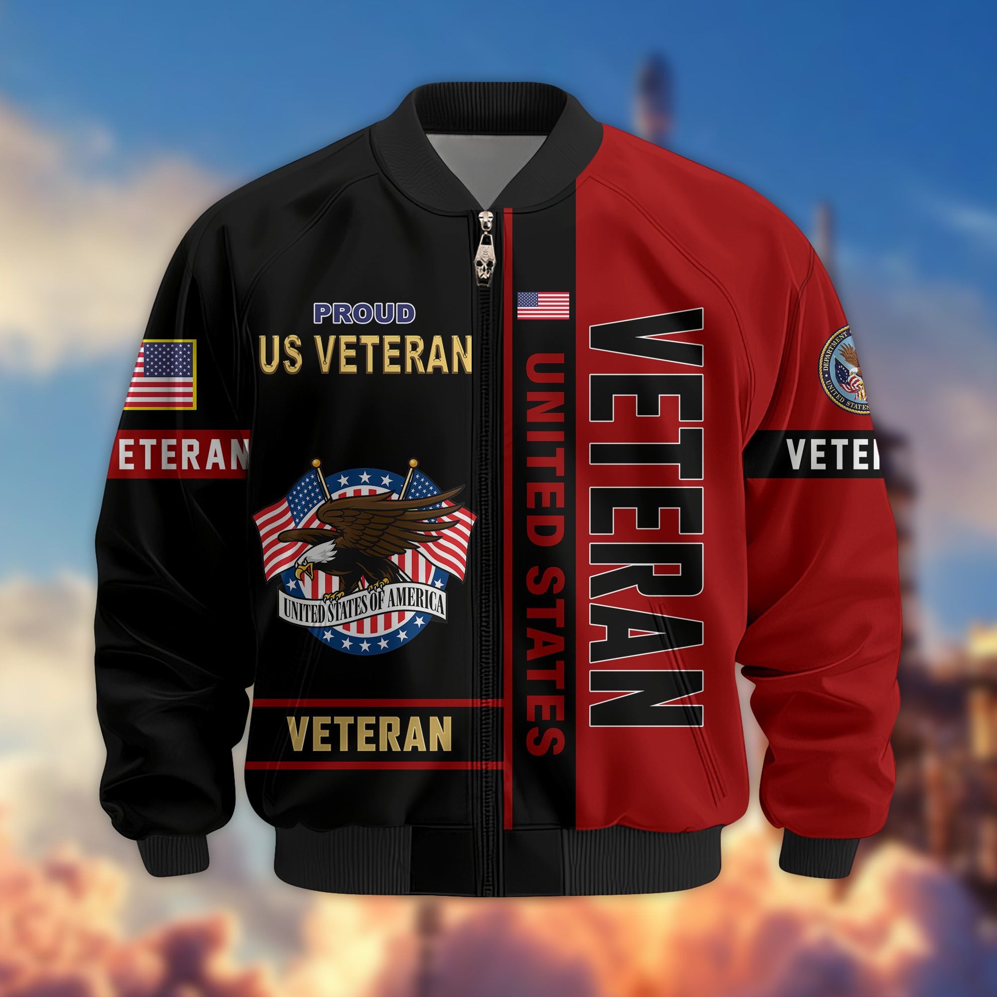 Premium US Veterans Bomber Jacket, Gifts For US Veterans, Gifts On Father's Day, Veterans Day.