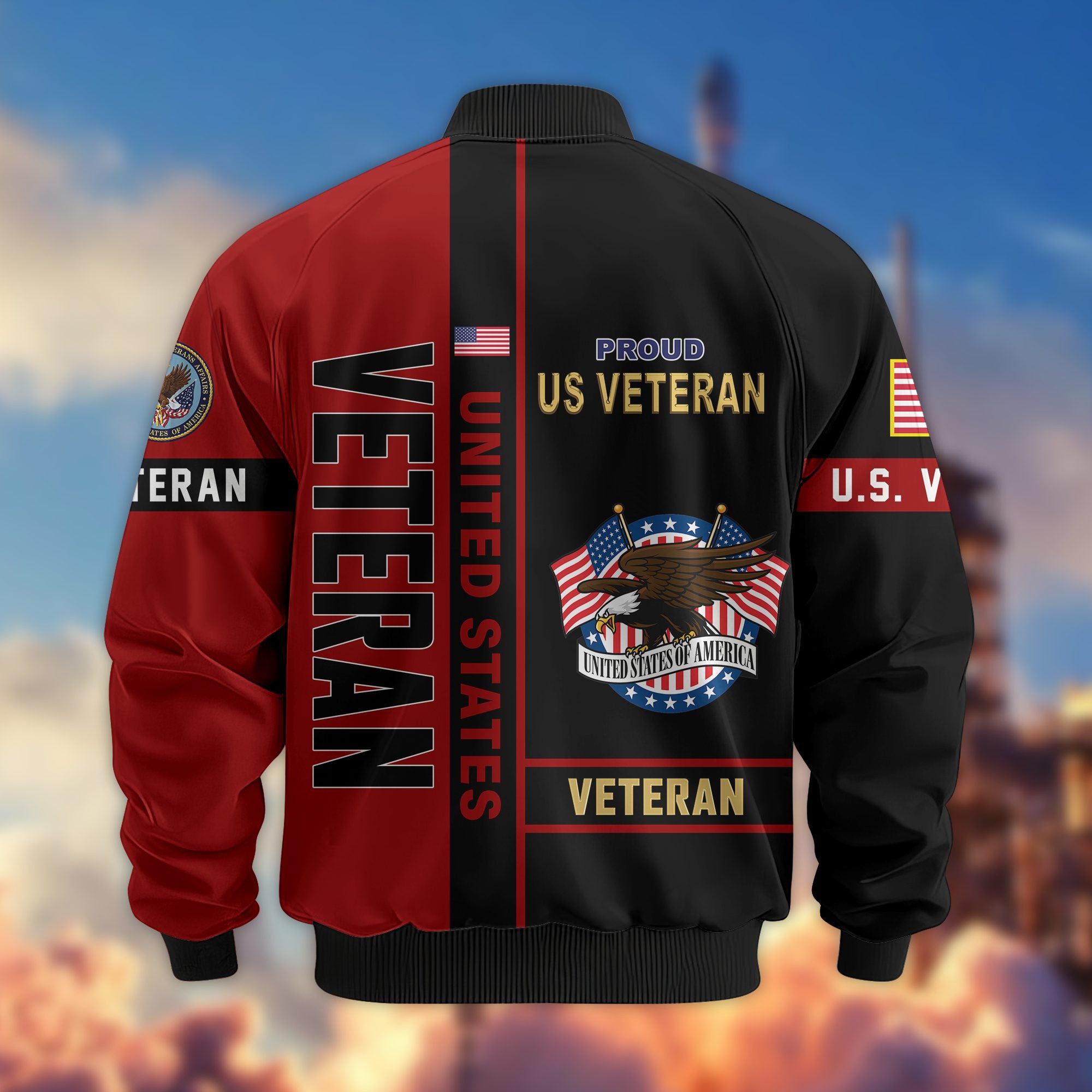 Premium US Veterans Bomber Jacket, Gifts For US Veterans, Gifts On Father's Day, Veterans Day.