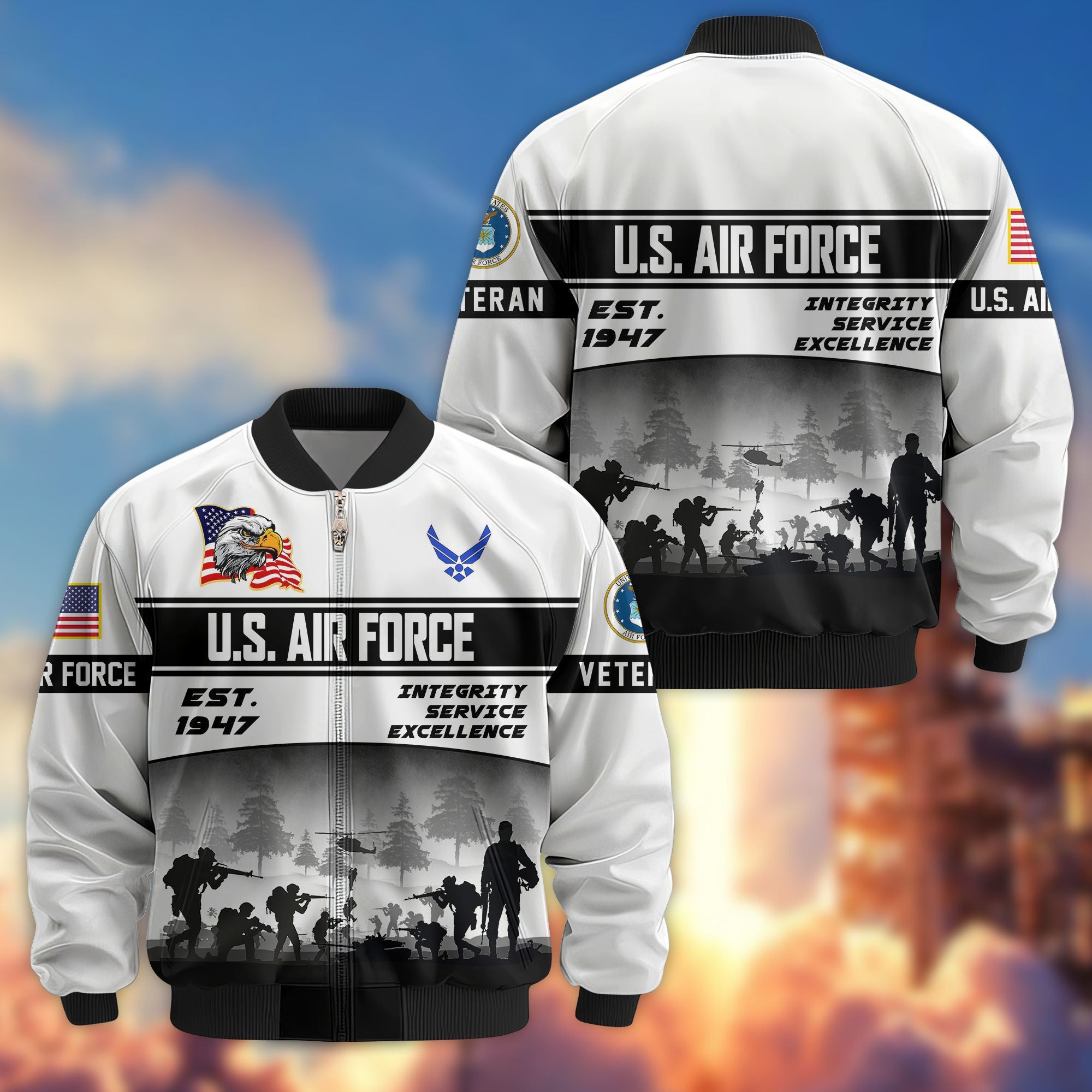 Premium US Veterans Bomber Jacket, Gifts For US Veterans, Gifts On Father's Day, Veterans Day.
