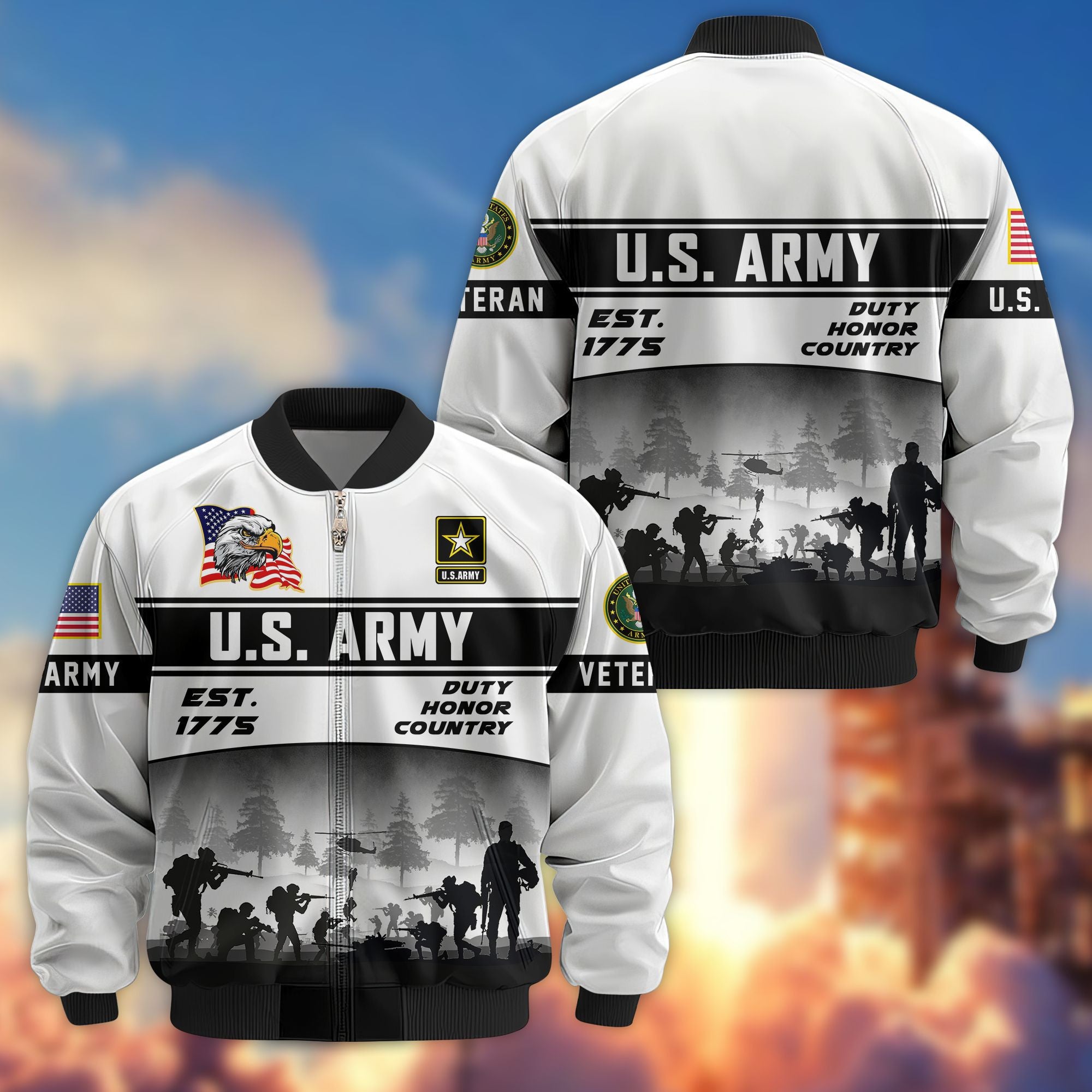 Premium US Veterans Bomber Jacket, Gifts For US Veterans, Gifts On Father's Day, Veterans Day.