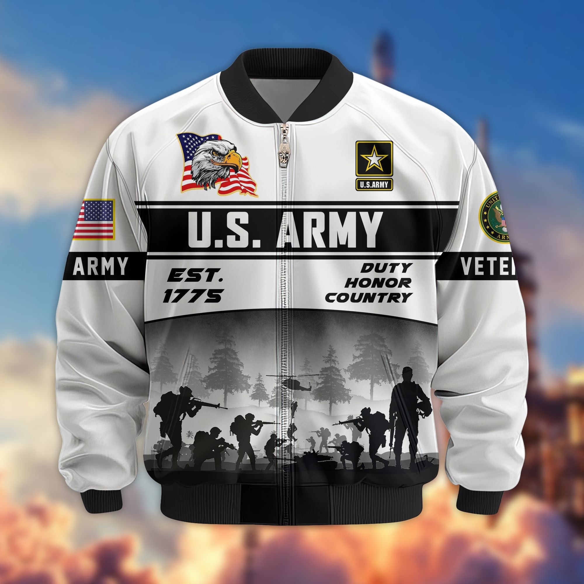 Premium US Veterans Bomber Jacket, Gifts For US Veterans, Gifts On Father's Day, Veterans Day.