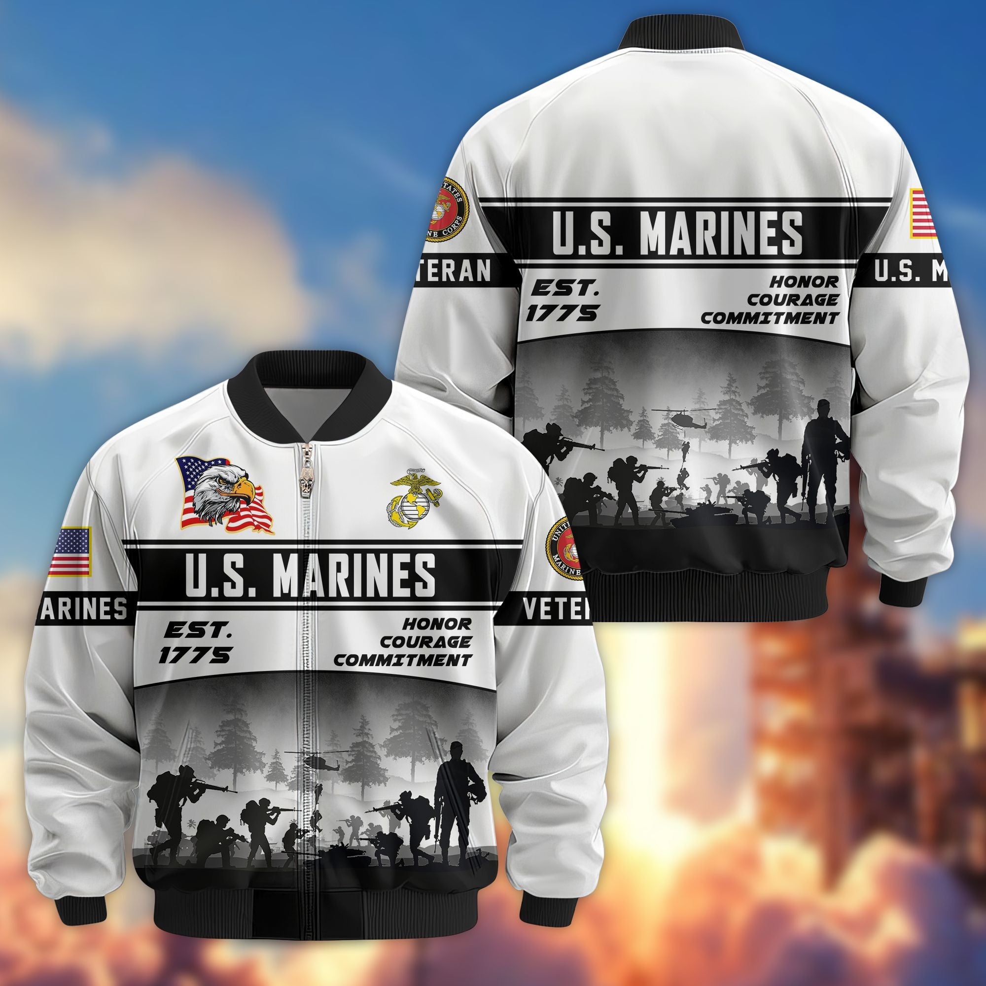 Premium US Veterans Bomber Jacket, Gifts For US Veterans, Gifts On Father's Day, Veterans Day.
