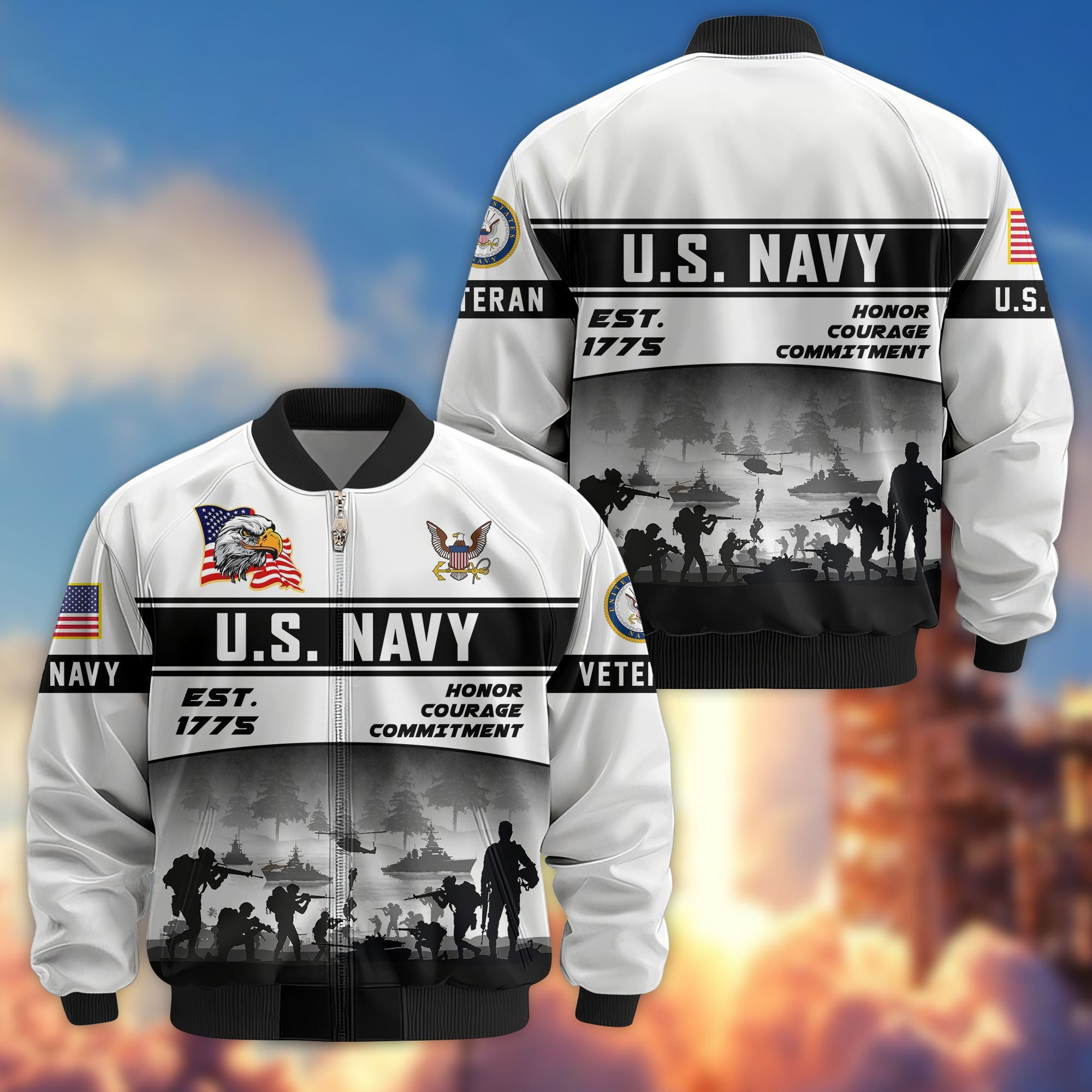 Premium US Veterans Bomber Jacket, Gifts For US Veterans, Gifts On Father's Day, Veterans Day.