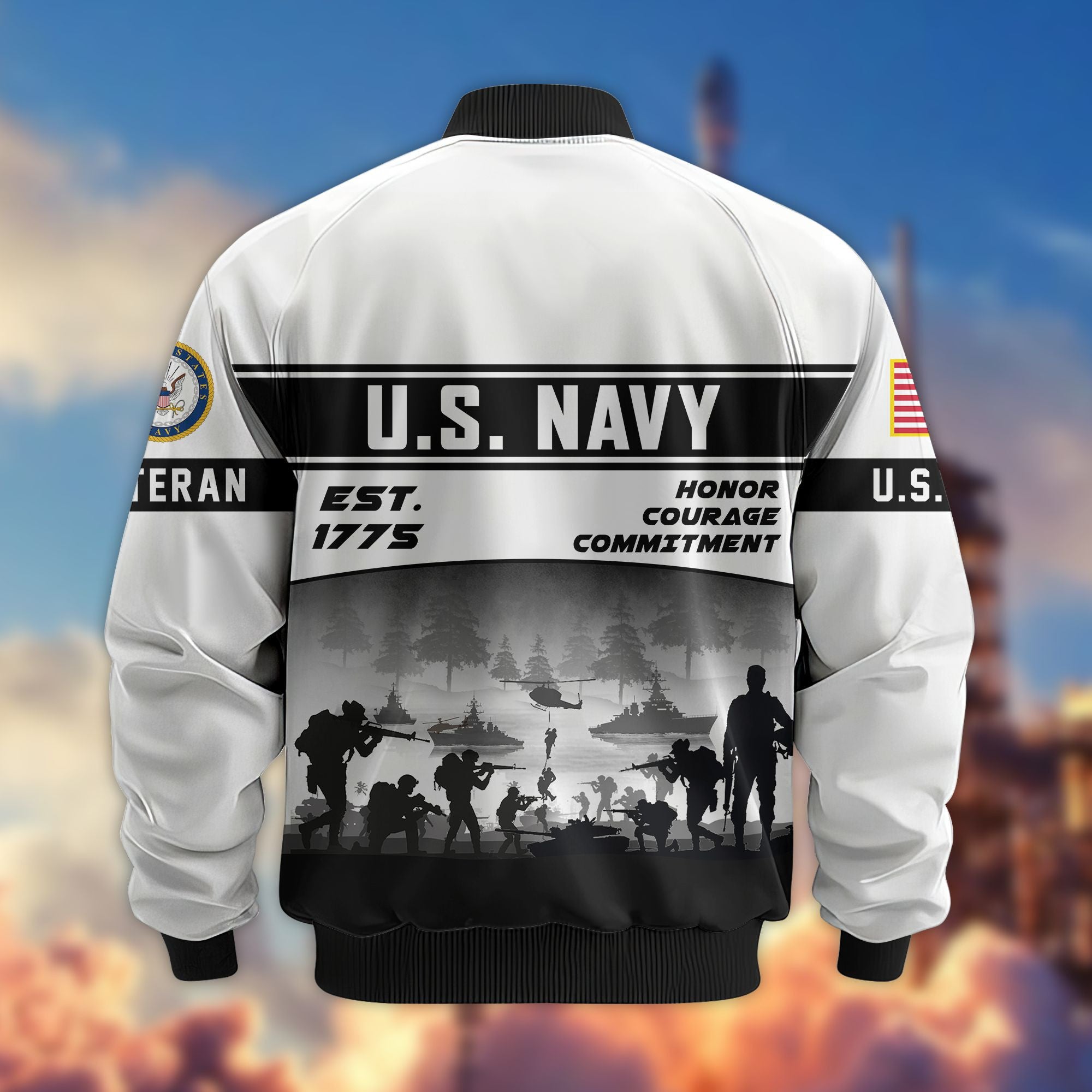 Premium US Veterans Bomber Jacket, Gifts For US Veterans, Gifts On Father's Day, Veterans Day.