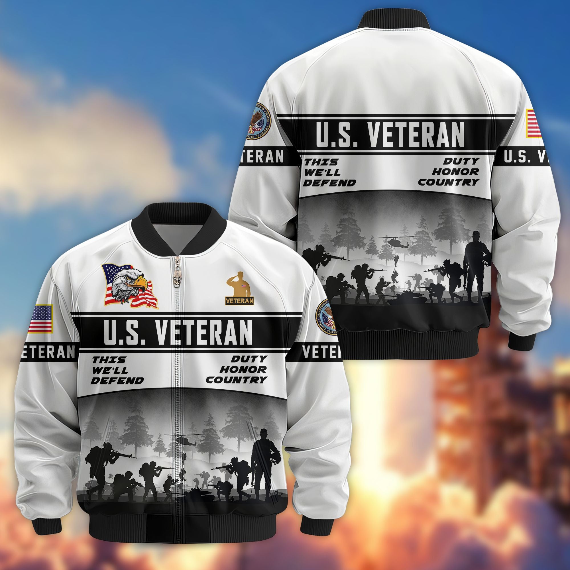 Premium US Veterans Bomber Jacket, Gifts For US Veterans, Gifts On Father's Day, Veterans Day.